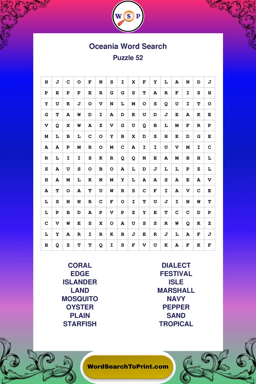 Oceania Word Search Puzzle 52