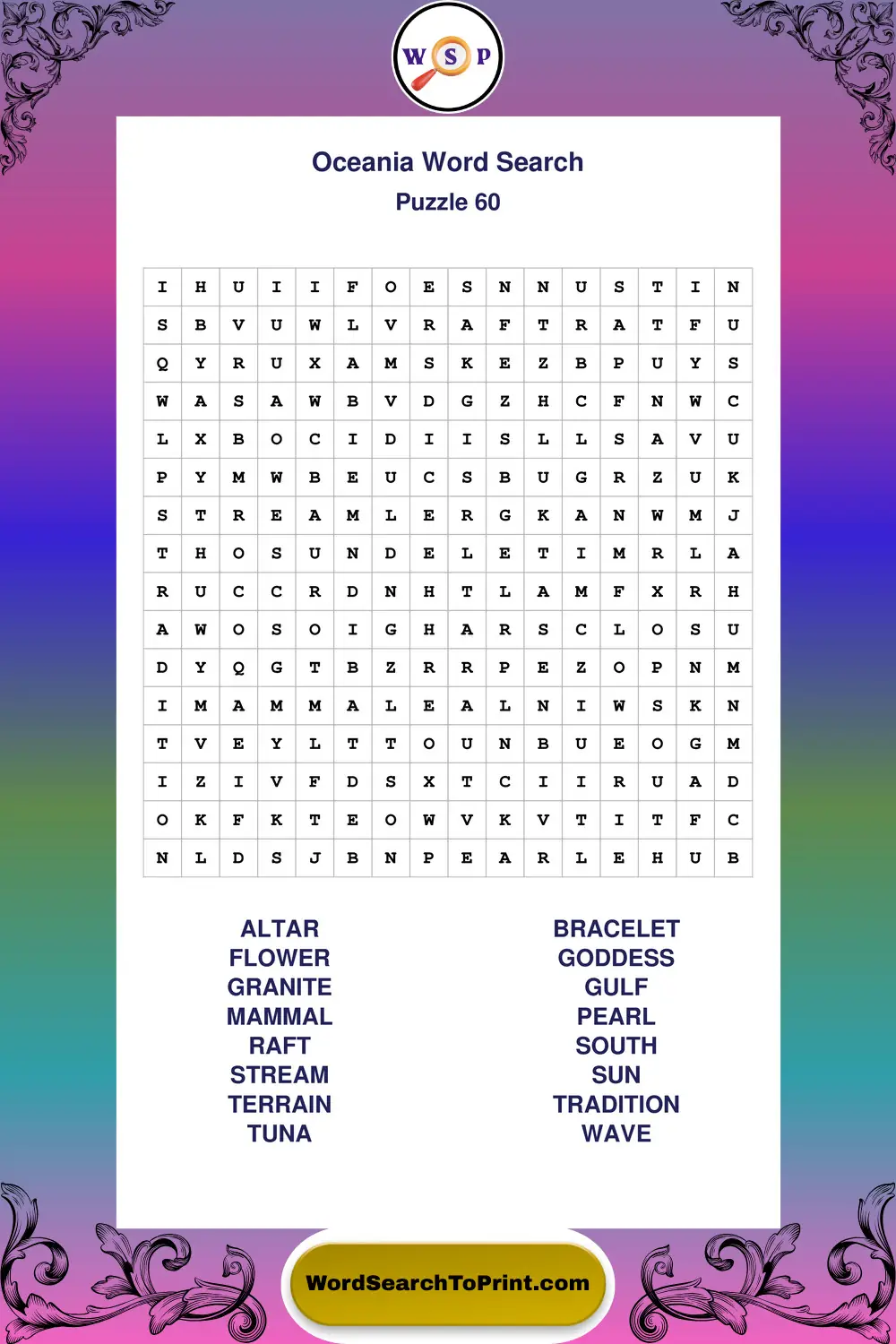 Oceania Word Search Puzzle 60