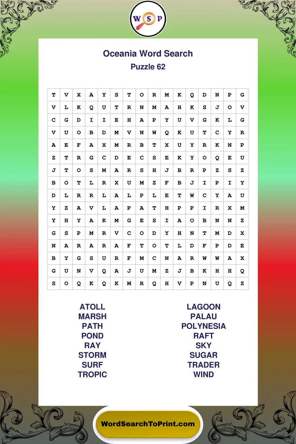 Oceania Word Search Puzzle 62