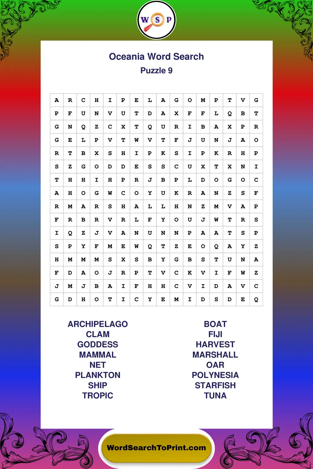 Oceania Word Search Puzzle 9