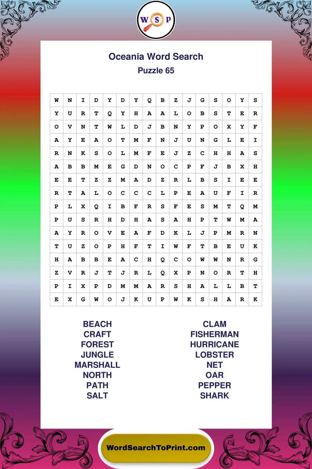 Oceania Word Search Puzzle 65