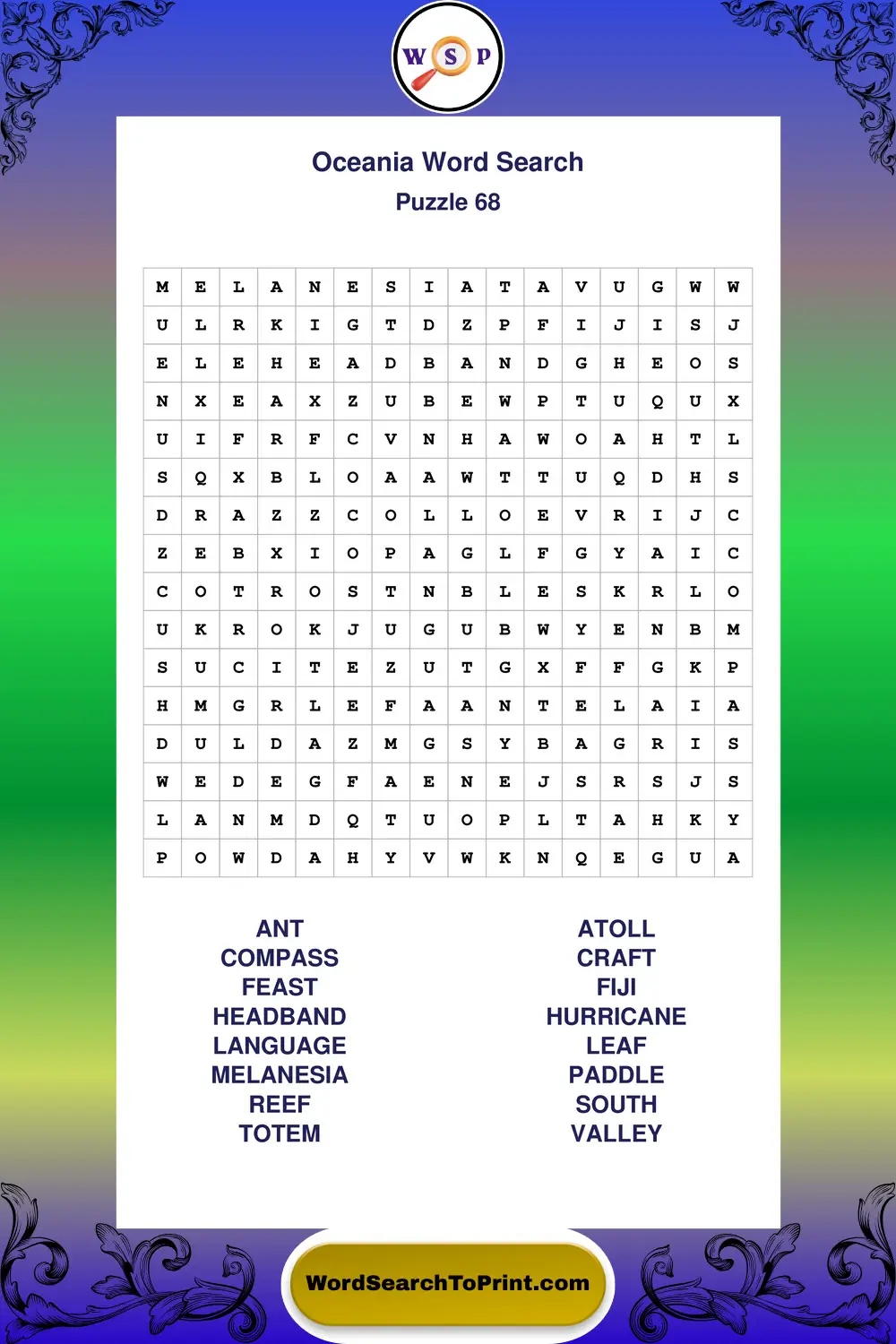 Oceania Word Search Puzzle 68