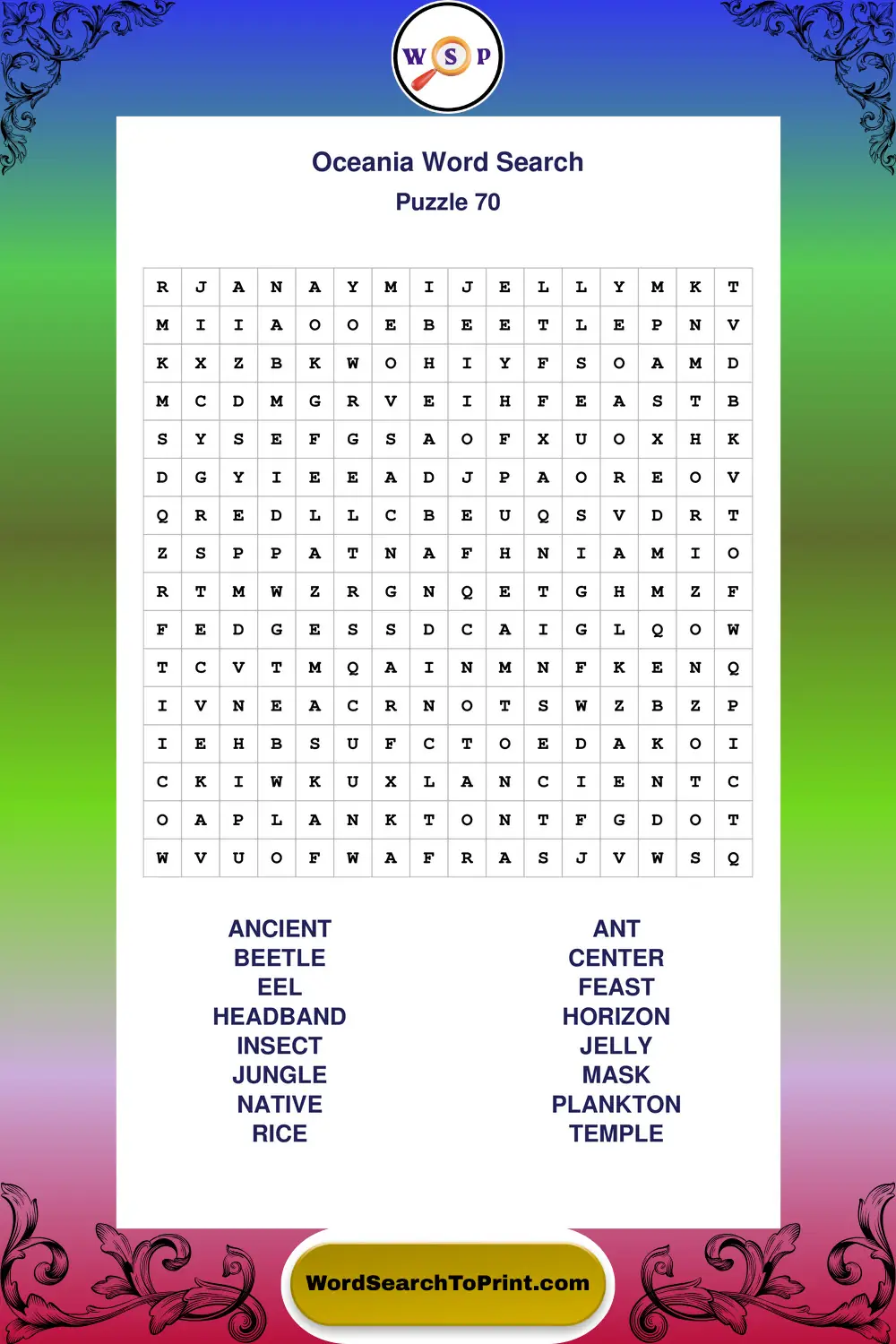 Oceania Word Search Puzzle 70