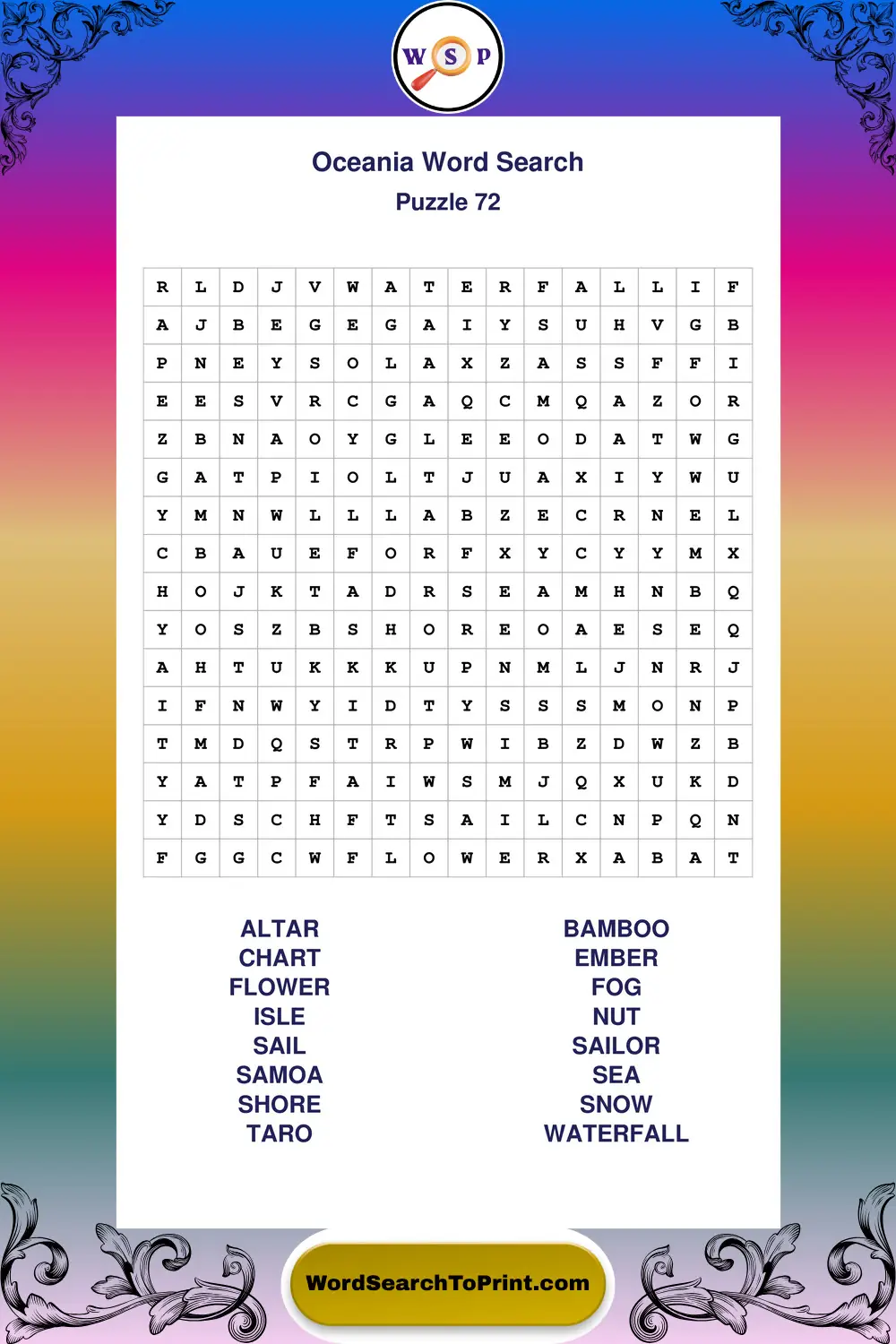 Oceania Word Search Puzzle 72
