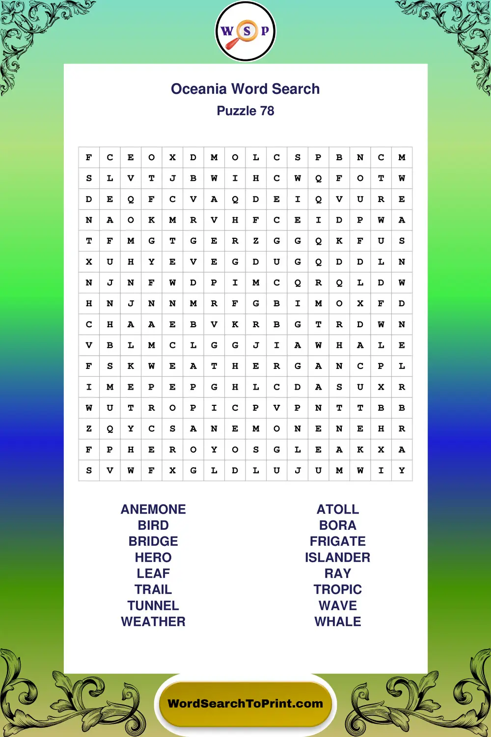 Oceania Word Search Puzzle 78