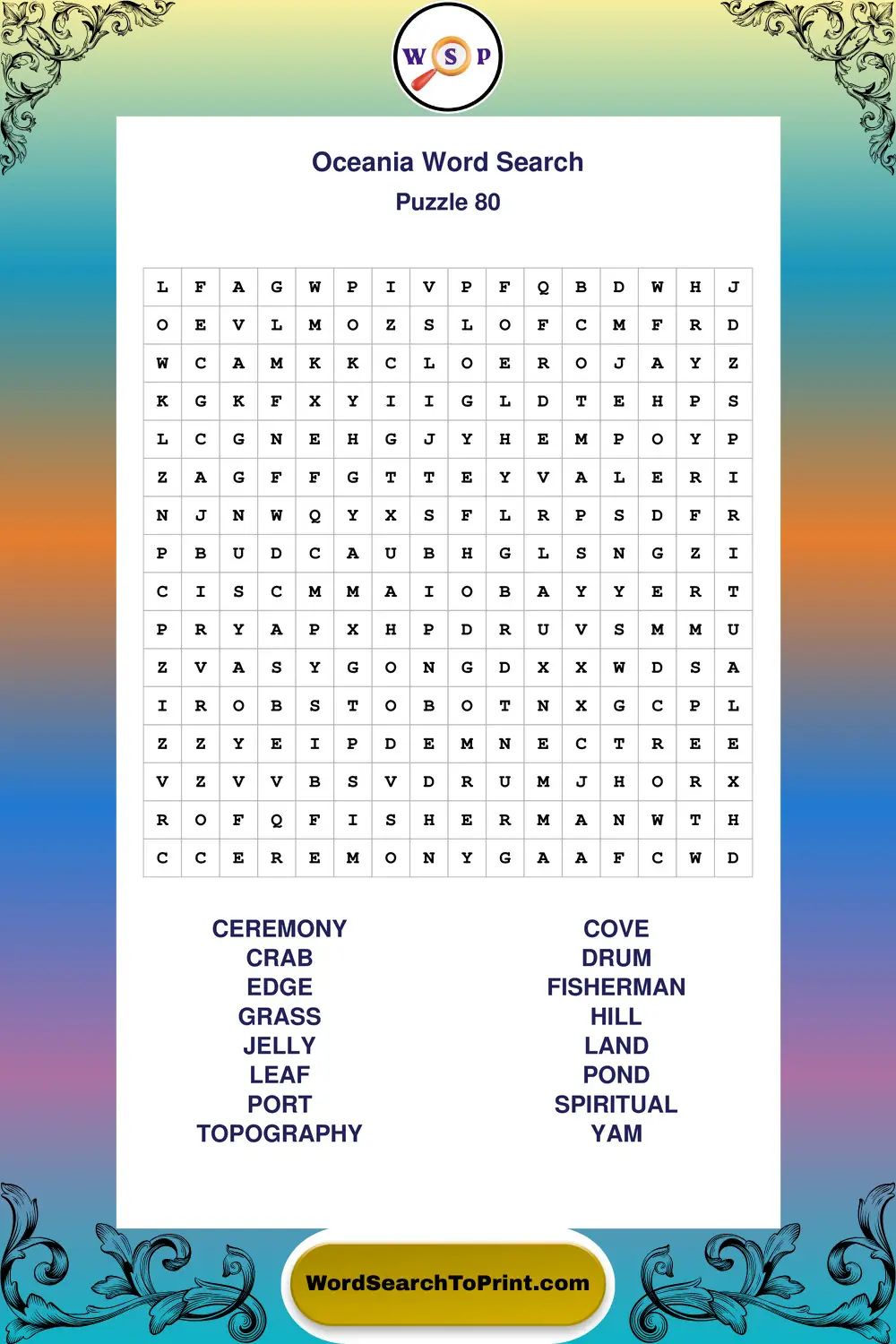 Oceania Word Search Puzzle 80