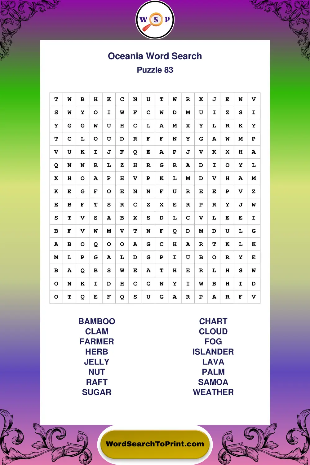Oceania Word Search Puzzle 83