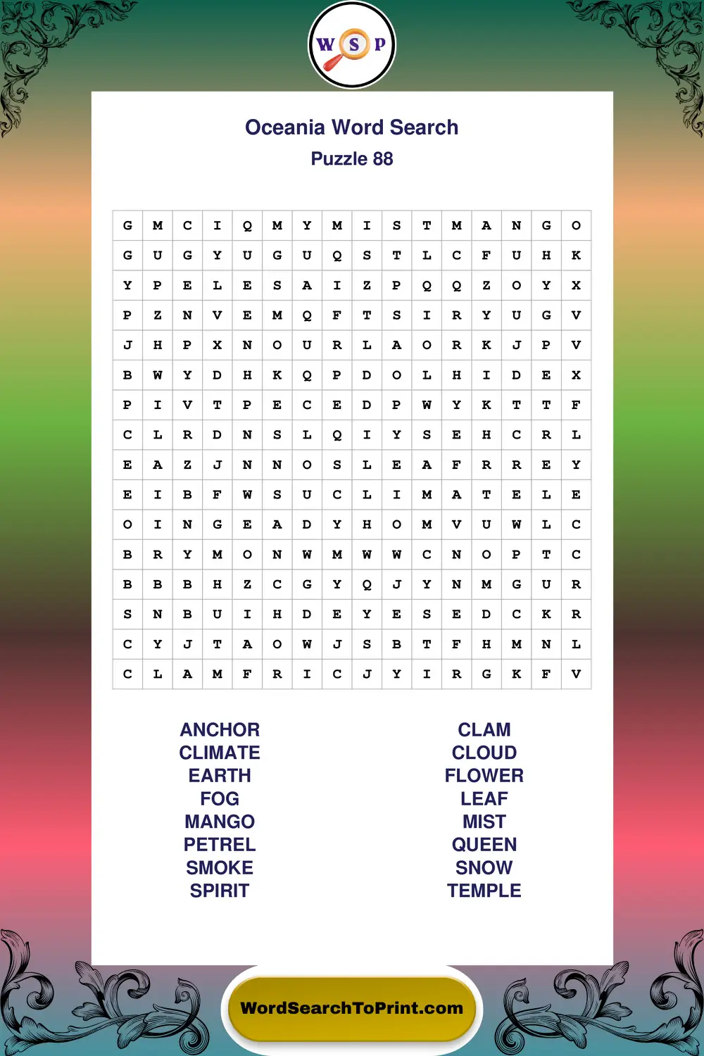 Oceania Word Search Puzzle 88