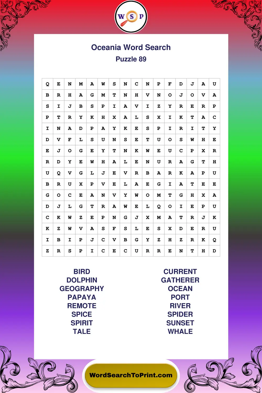 Oceania Word Search Puzzle 89