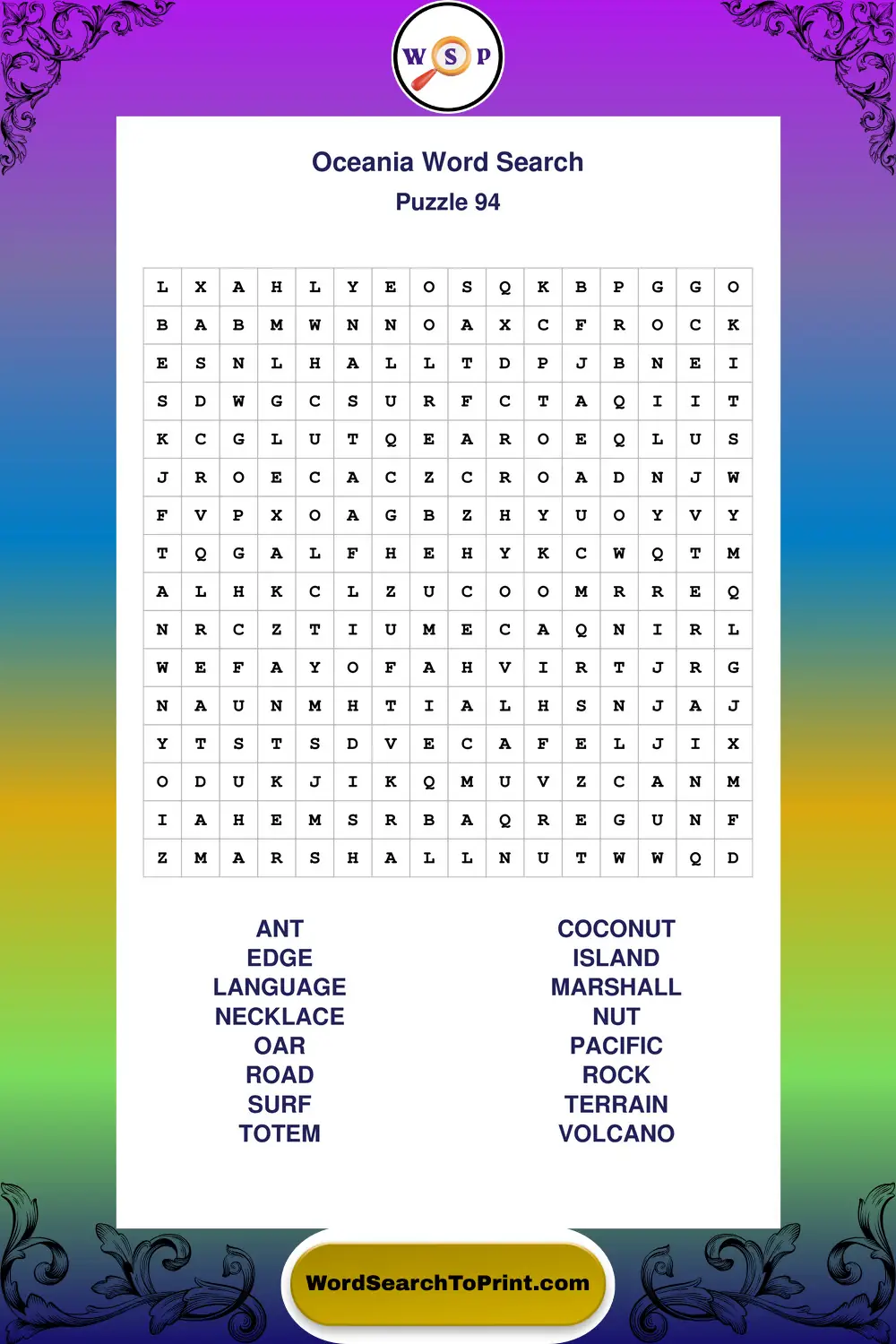 Oceania Word Search Puzzle 94