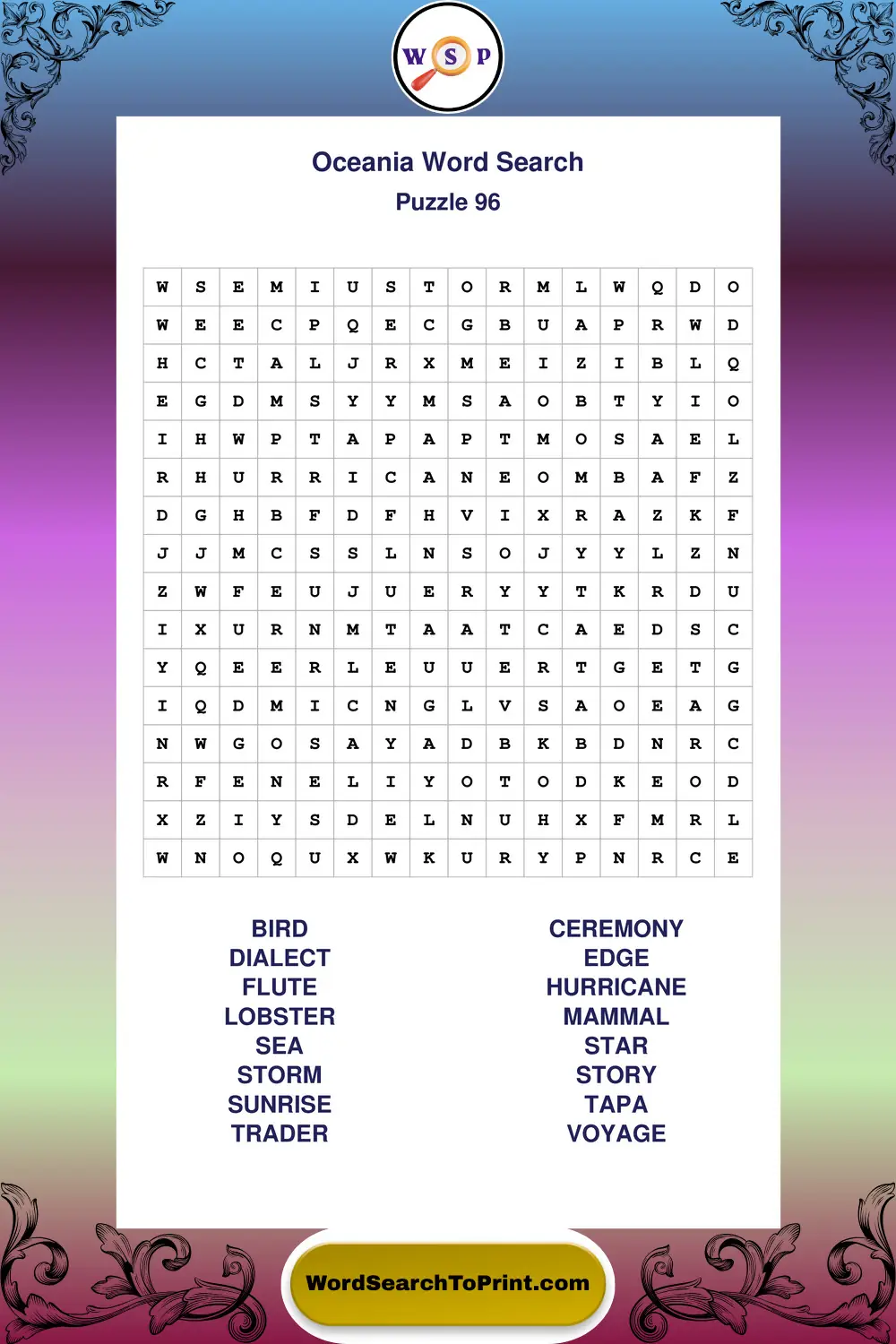 Oceania Word Search Puzzle 96