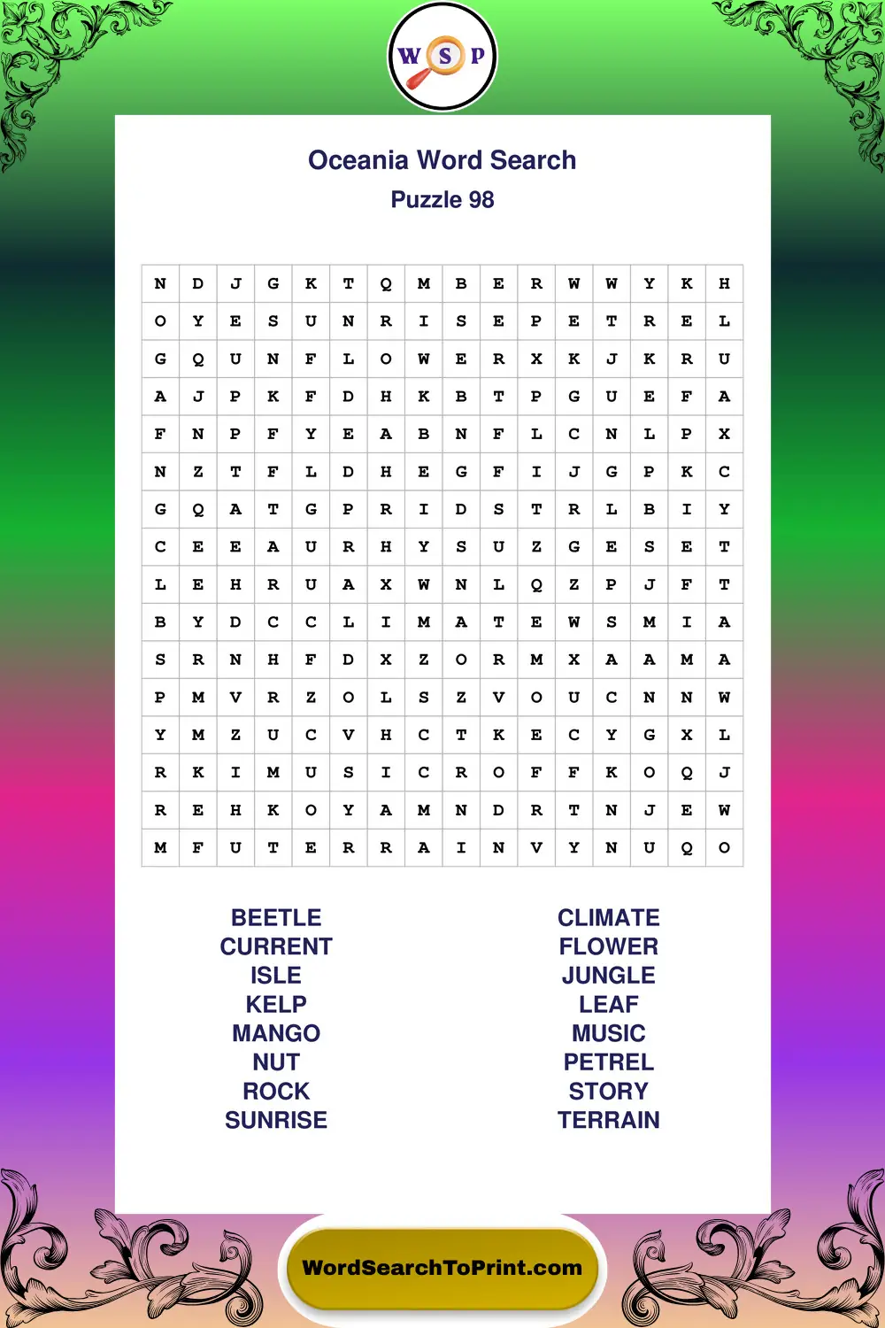 Oceania Word Search Puzzle 98