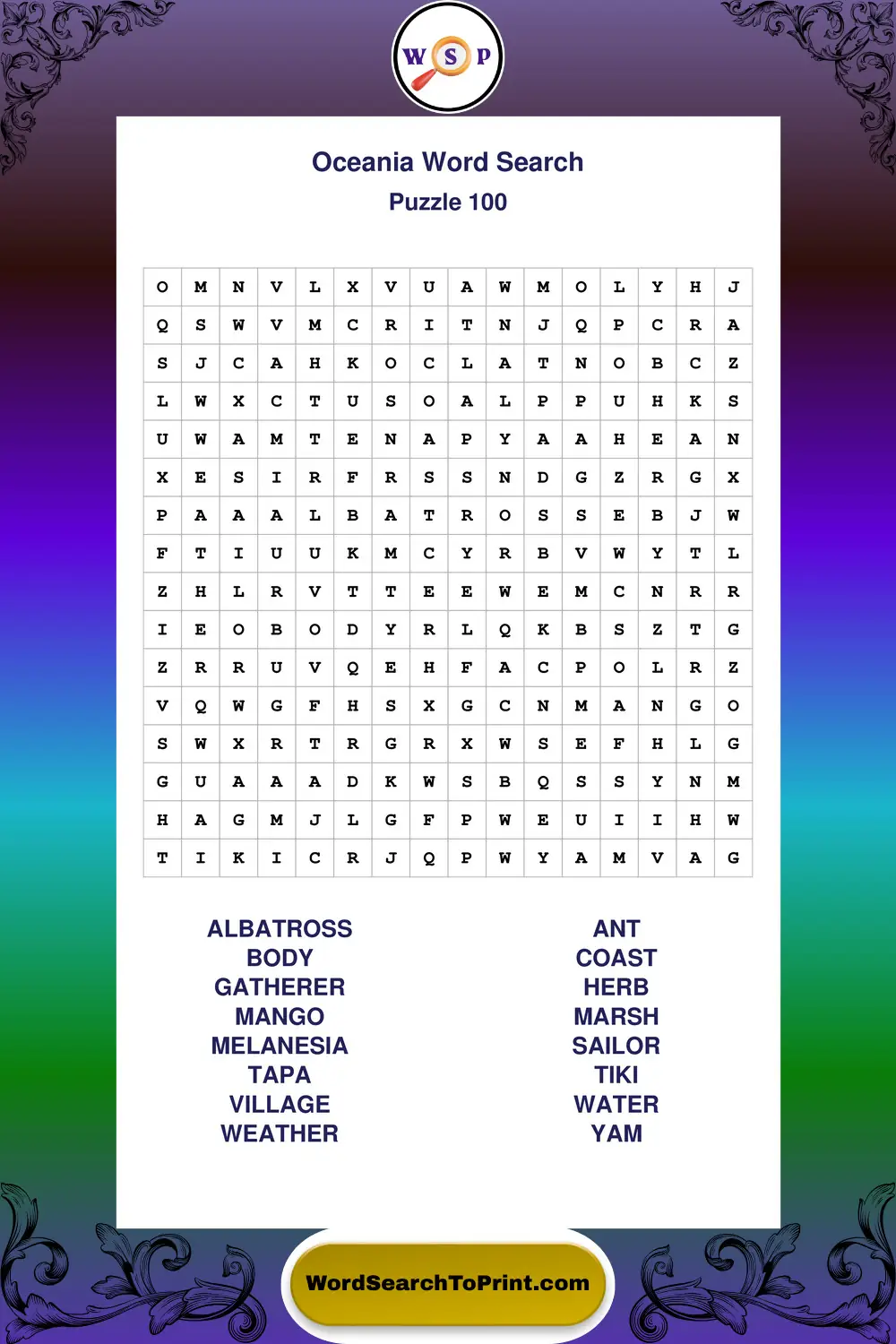 Oceania Word Search Puzzle 100