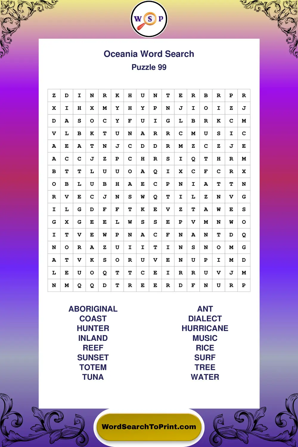 Oceania Word Search Puzzle 99
