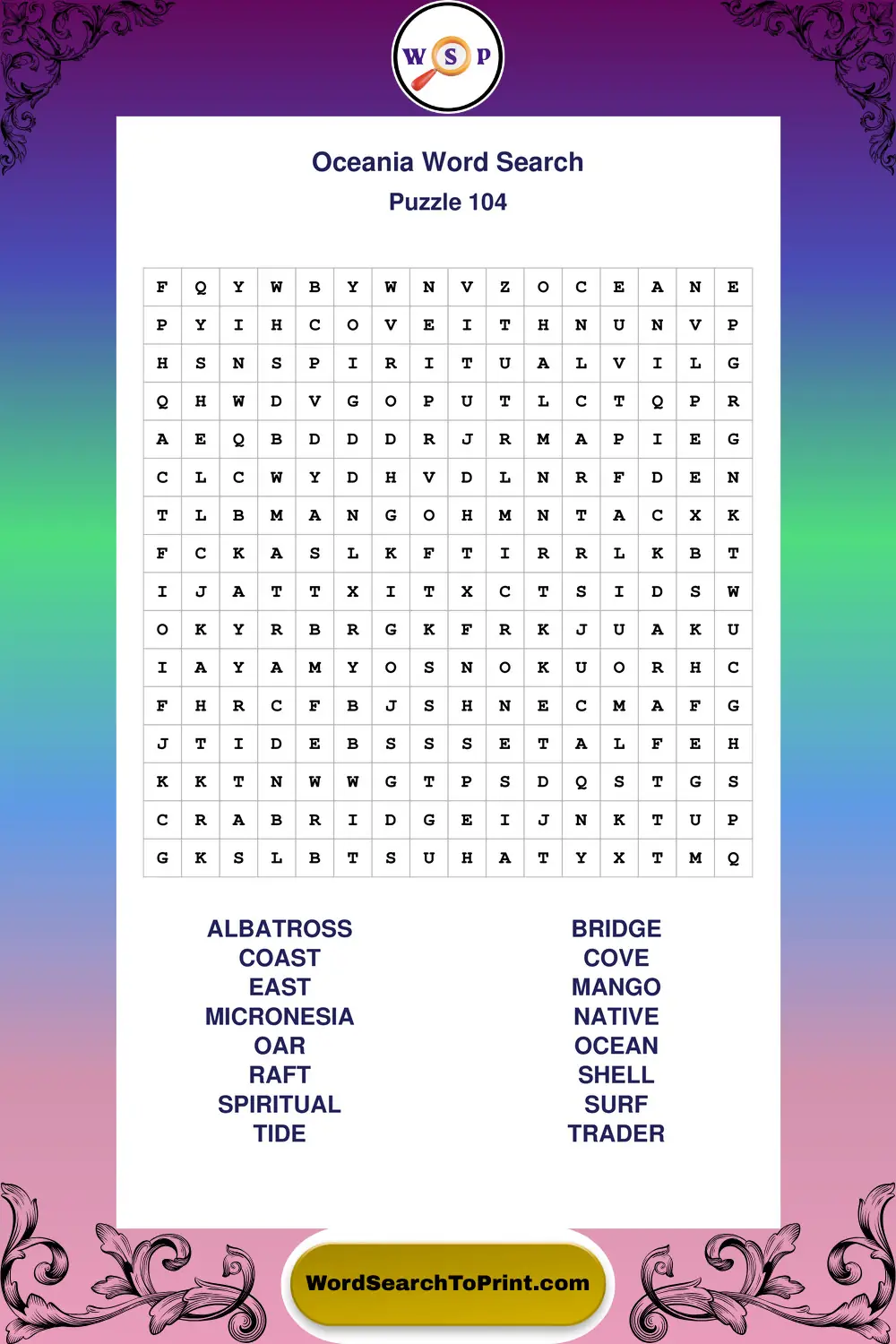 Oceania Word Search Puzzle 104