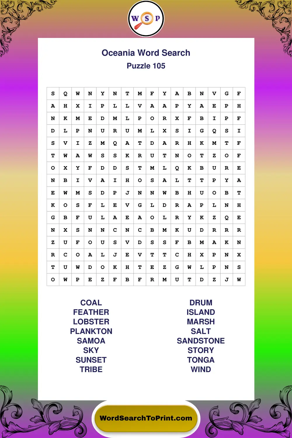 Oceania Word Search Puzzle 105