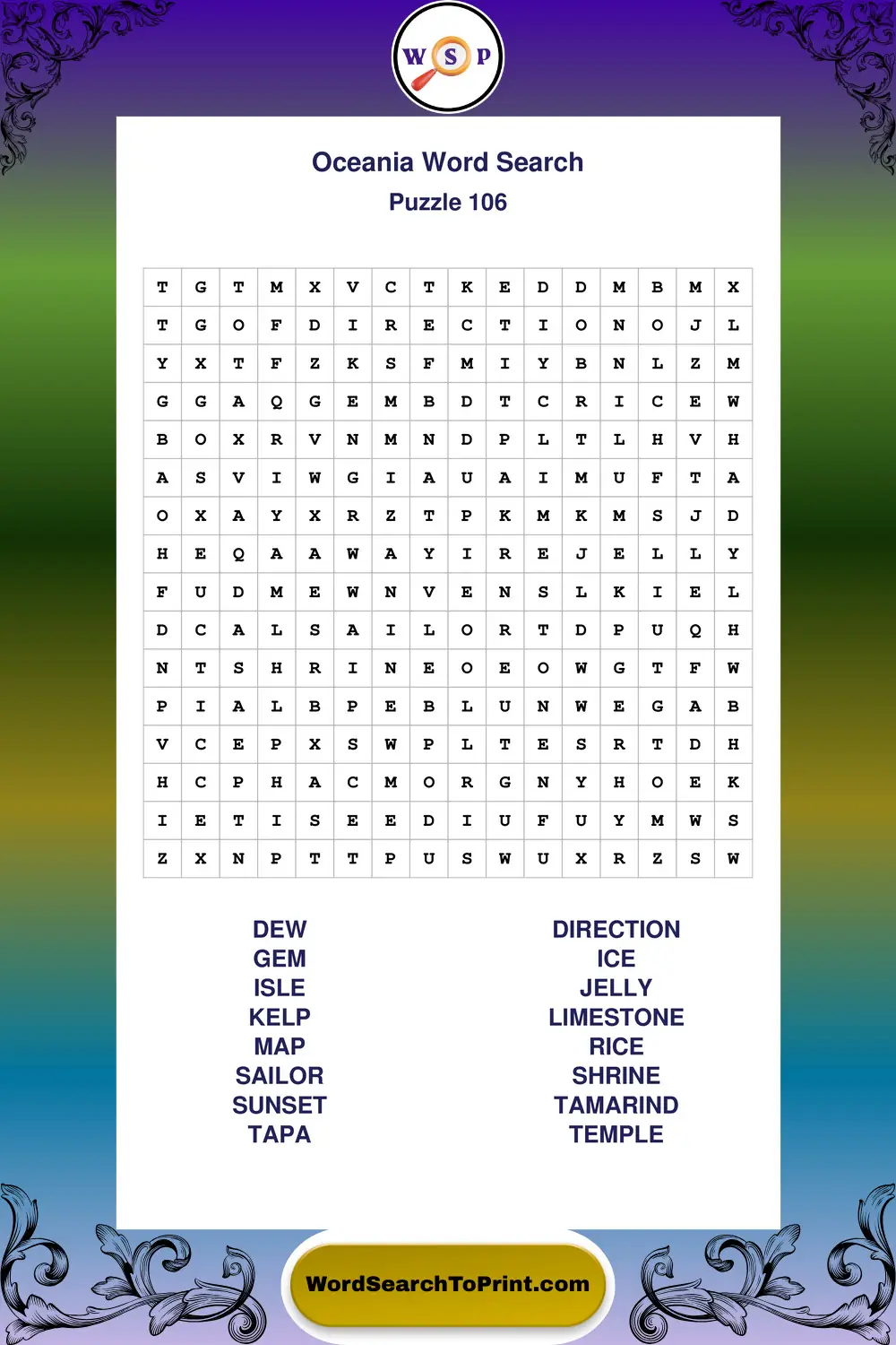 Oceania Word Search Puzzle 106
