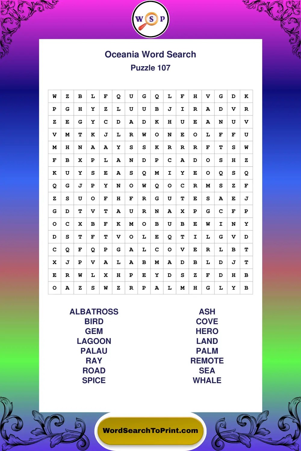 Oceania Word Search Puzzle 107
