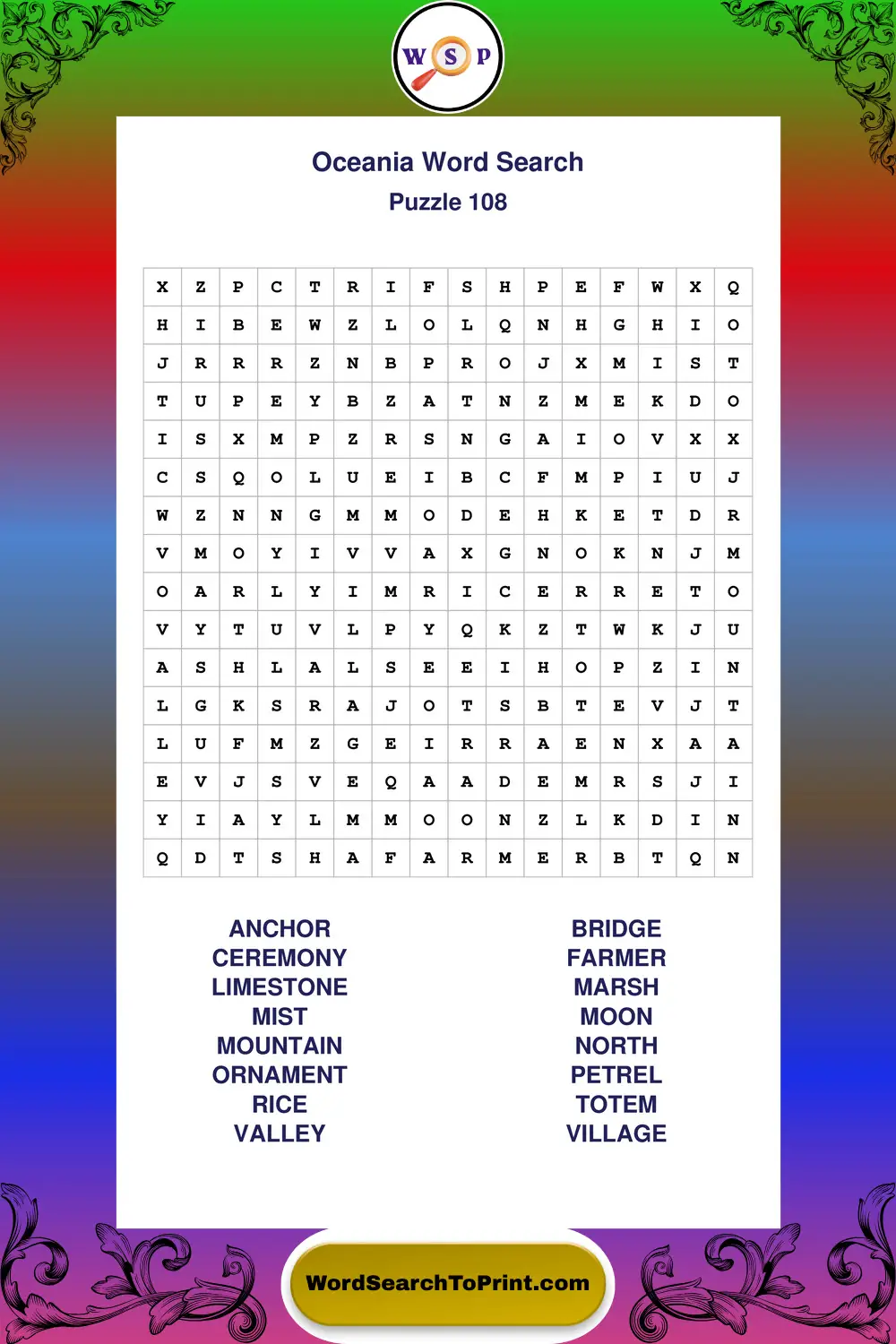 Oceania Word Search Puzzle 108