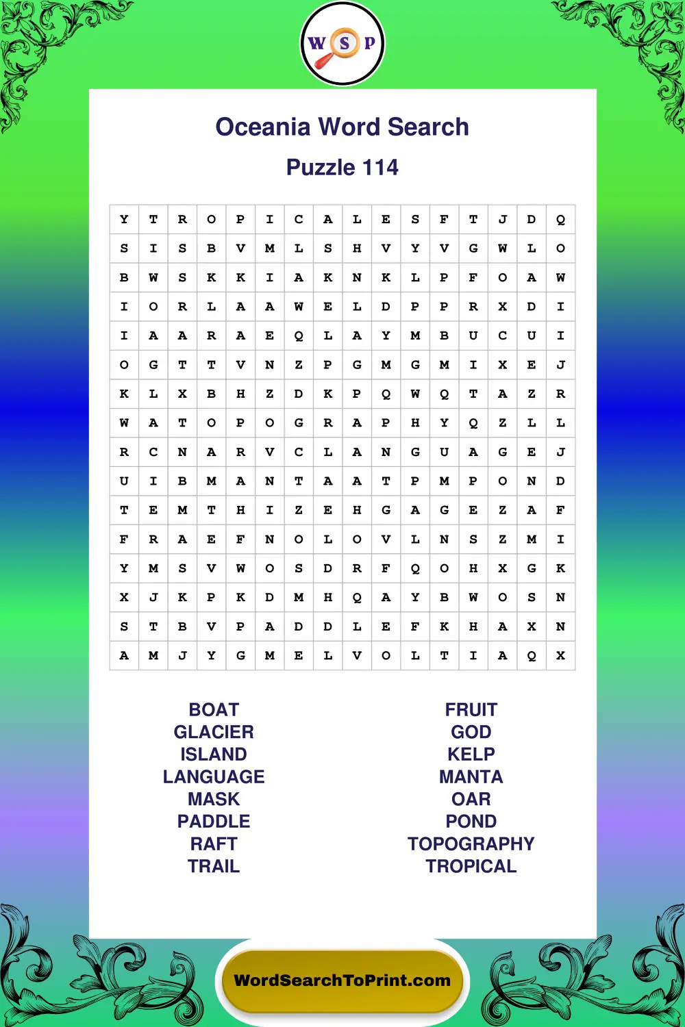 Oceania Word Search Puzzle 114