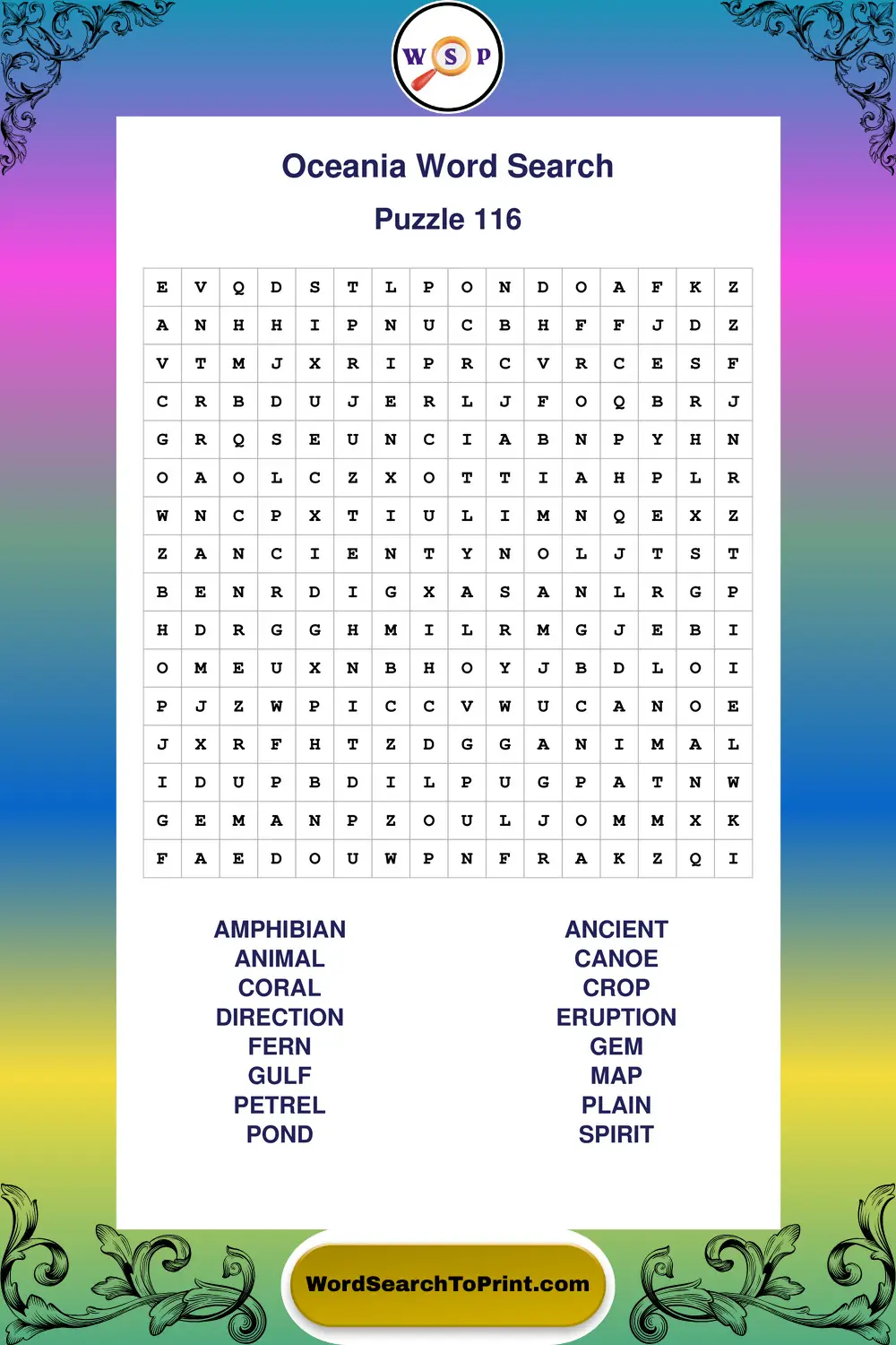 Oceania Word Search Puzzle 116