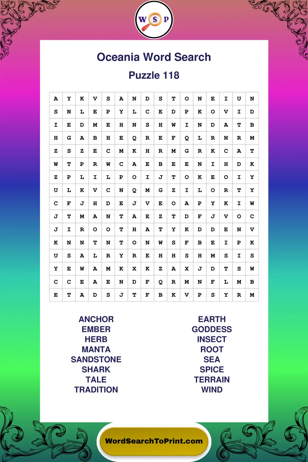 Oceania Word Search Puzzle 118