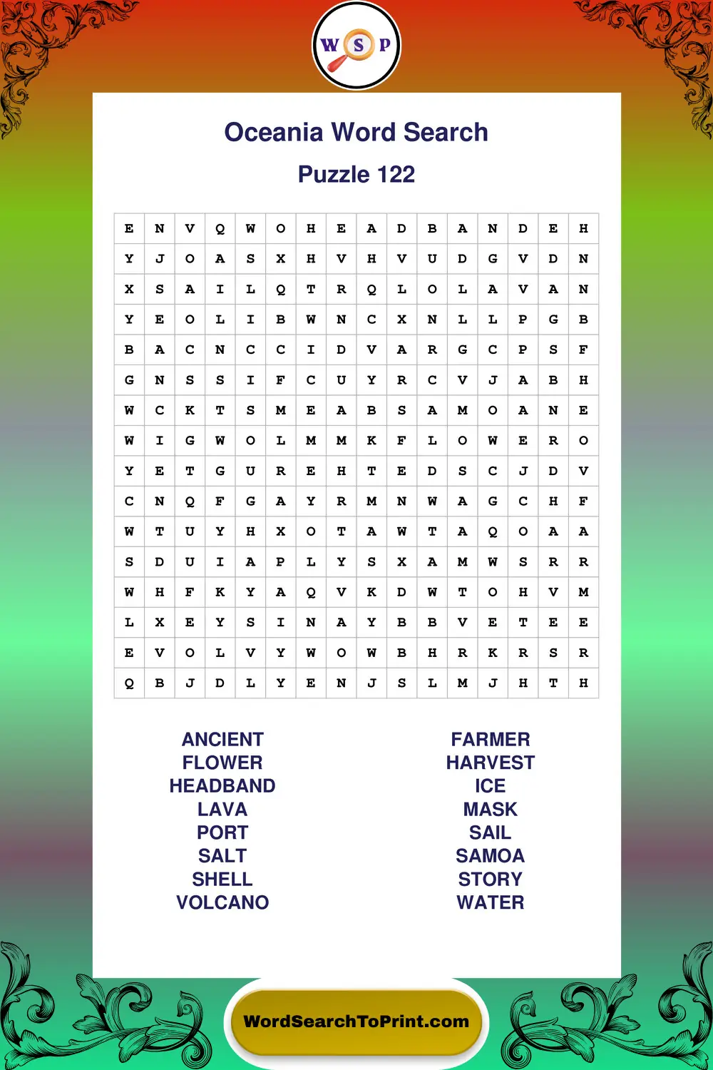 Oceania Word Search Puzzle 122