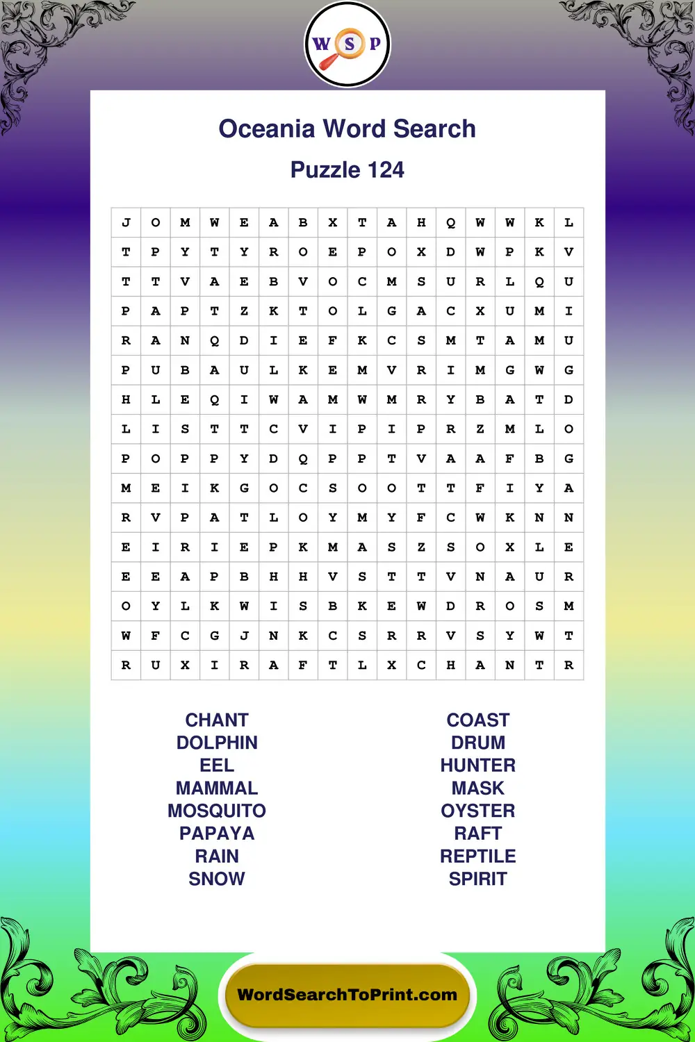 Oceania Word Search Puzzle 124