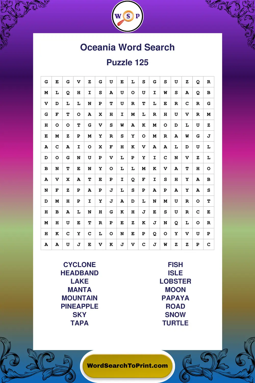 Oceania Word Search Puzzle 125