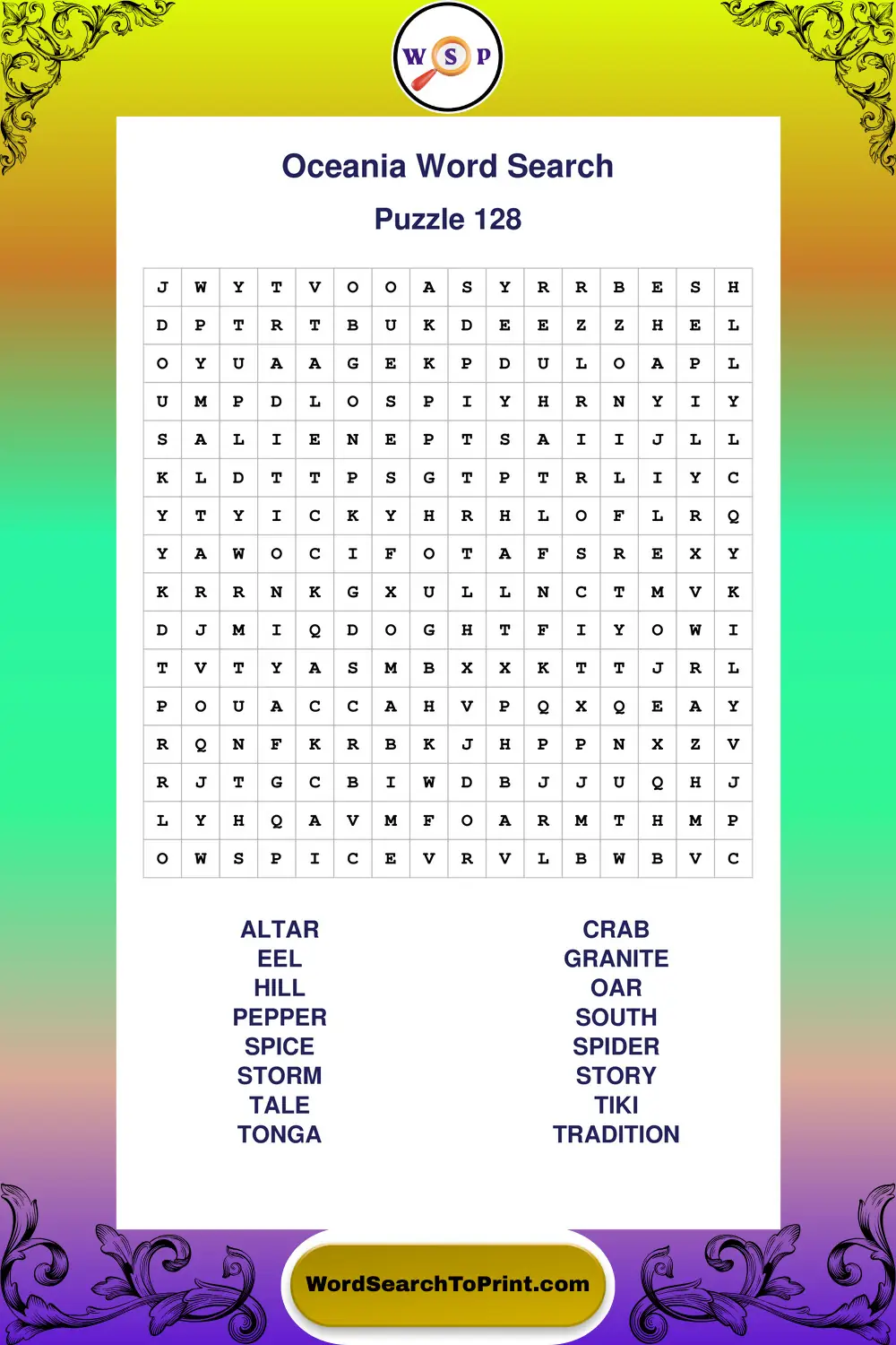 Oceania Word Search Puzzle 128