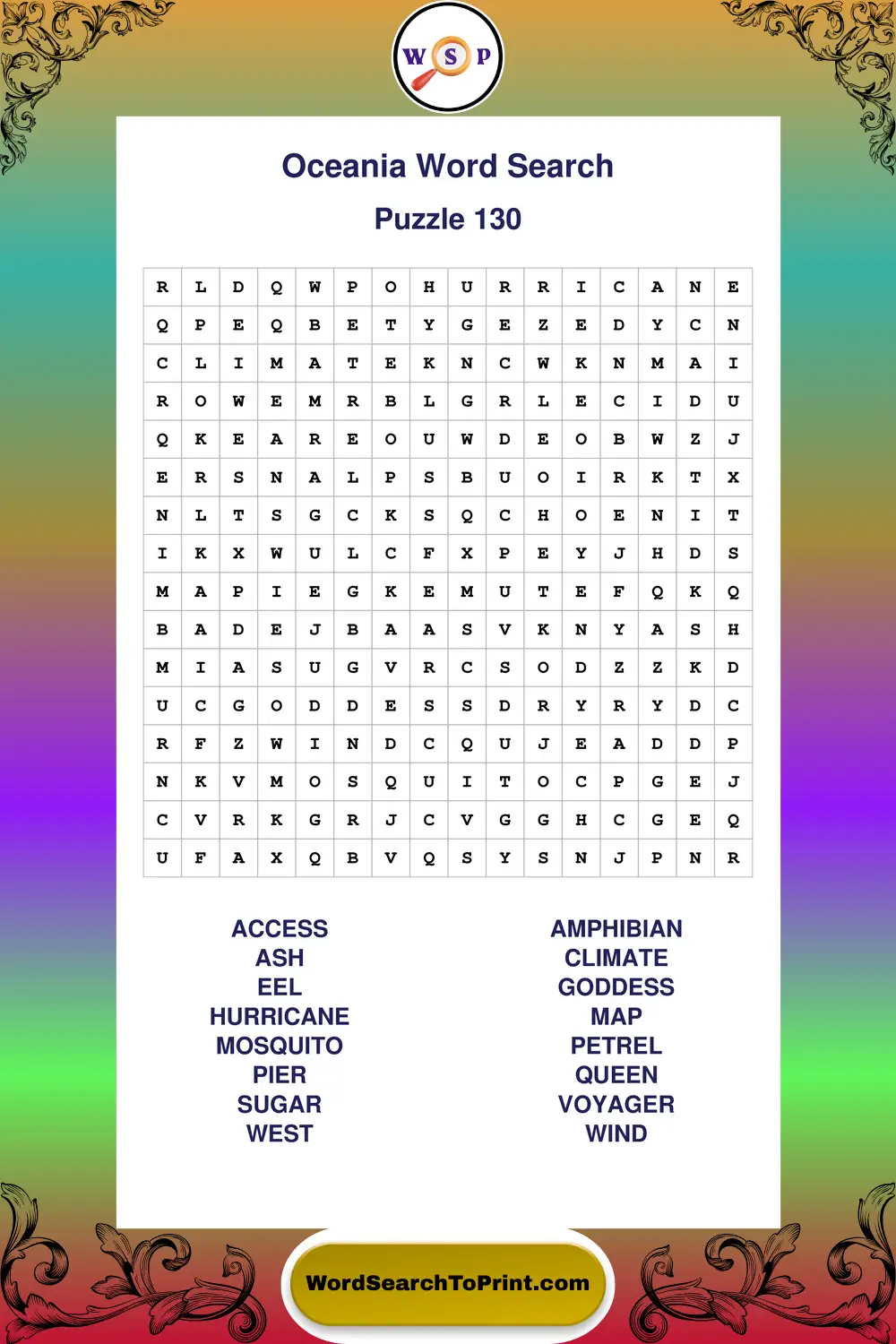 Oceania Word Search Puzzle 130