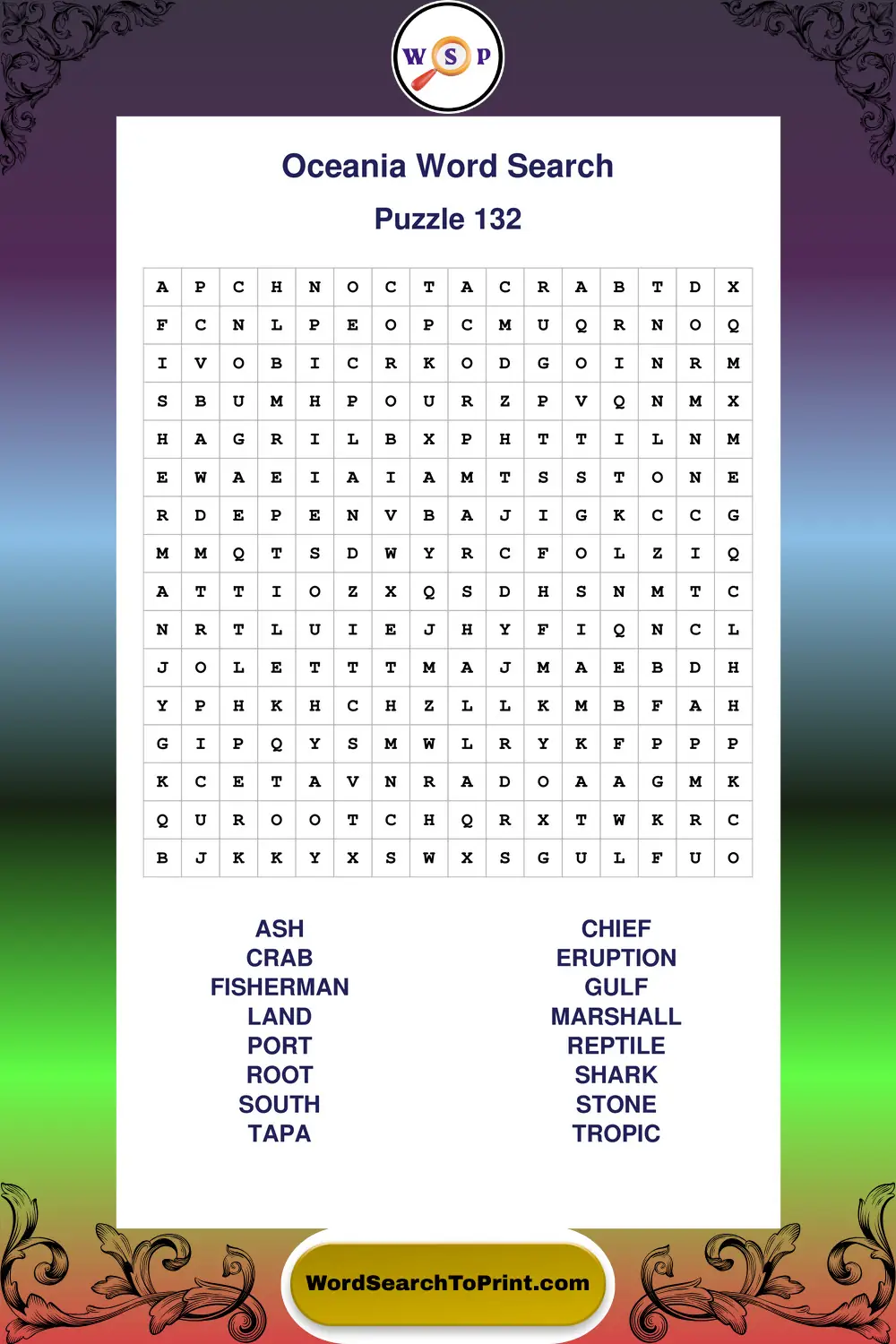 Oceania Word Search Puzzle 132