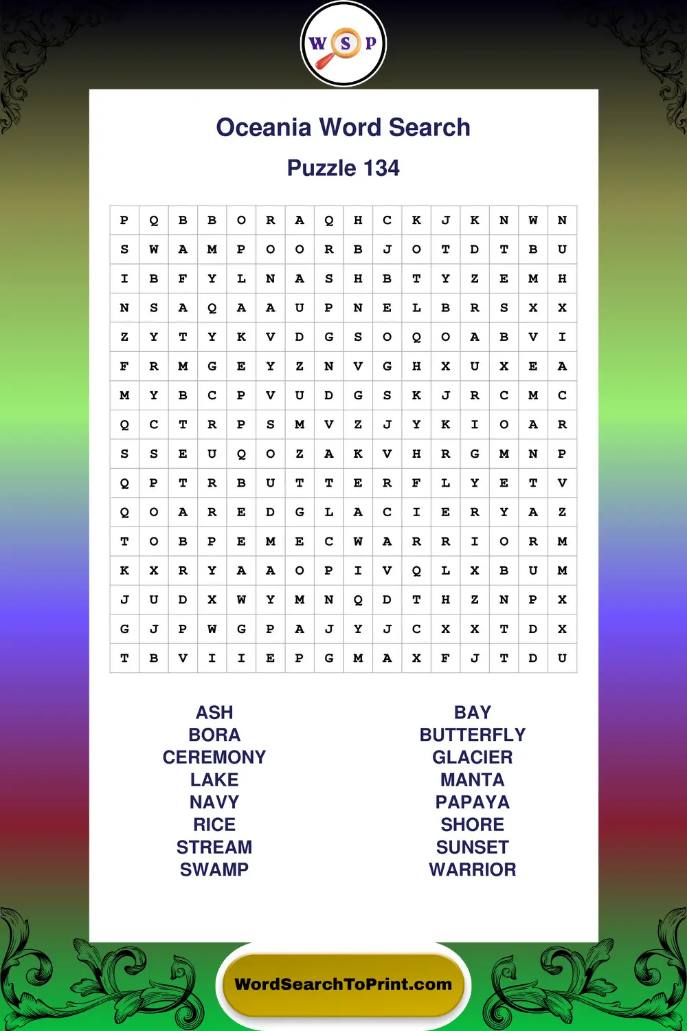 Oceania Word Search Puzzle 134