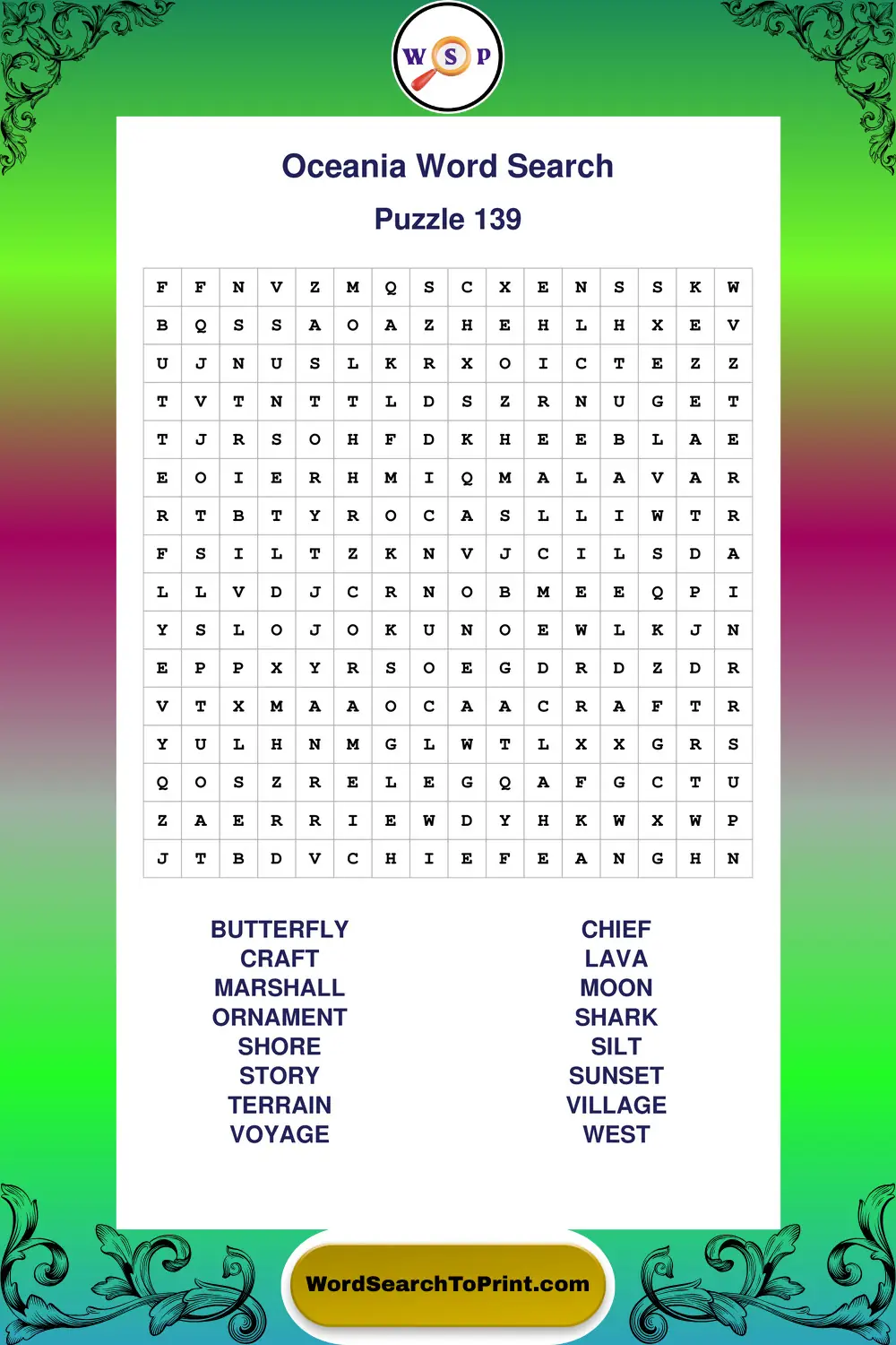 Oceania Word Search Puzzle 139