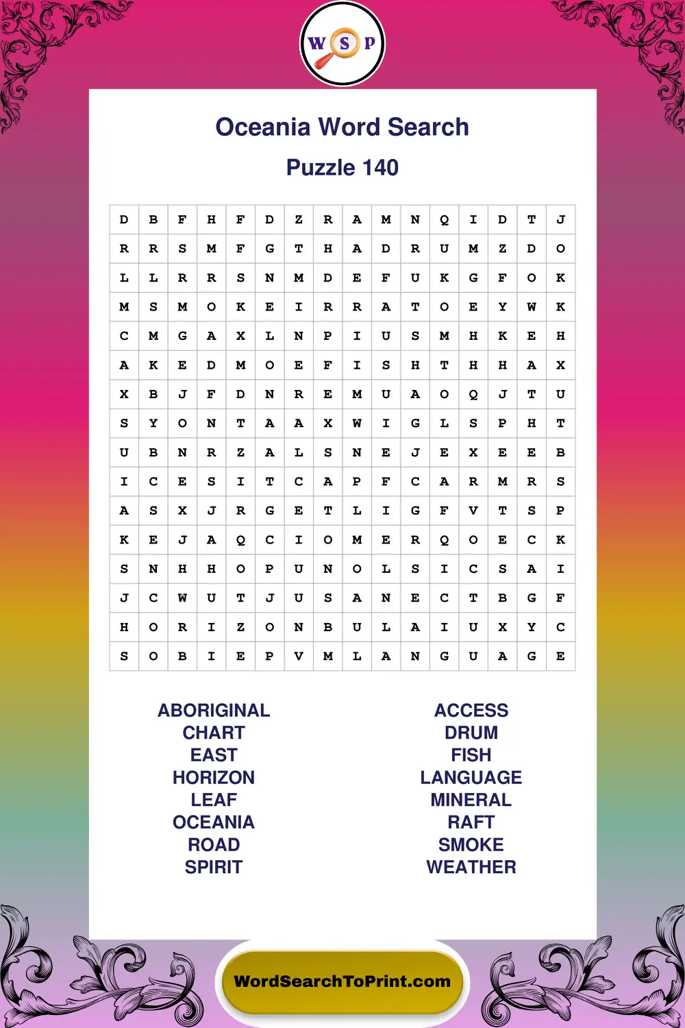 Oceania Word Search Puzzle 140