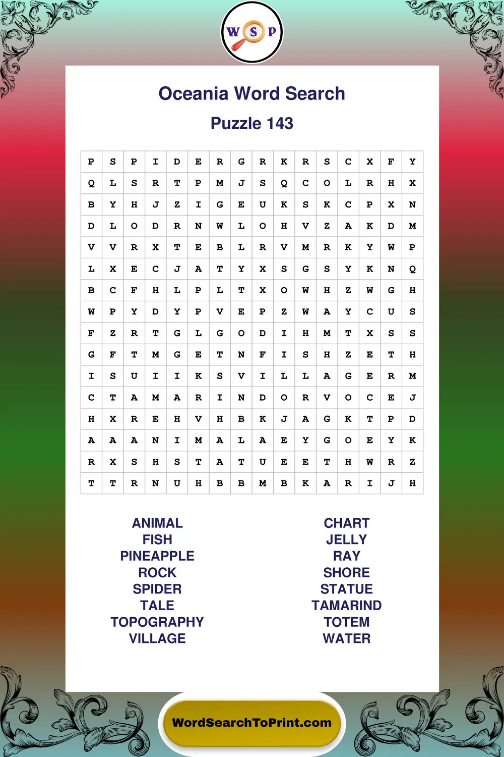 Oceania Word Search Puzzle 143