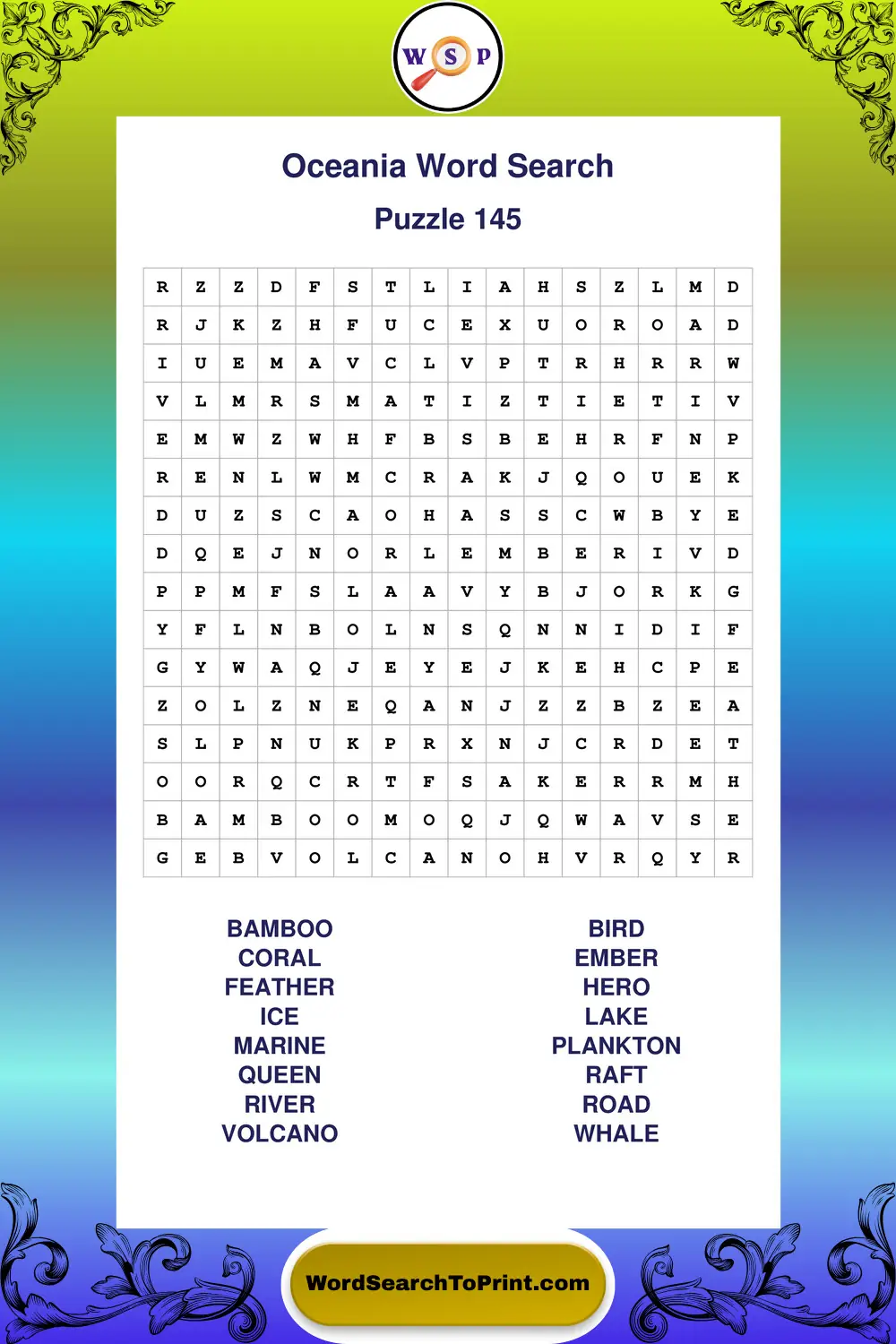 Oceania Word Search Puzzle 145