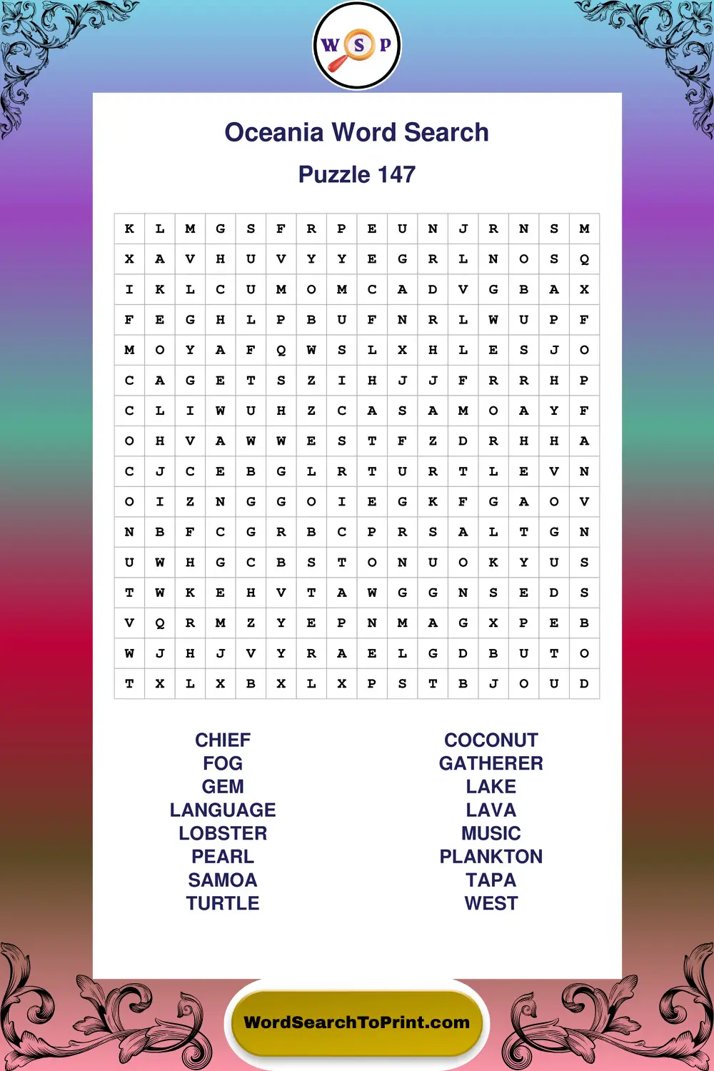 Oceania Word Search Puzzle 147