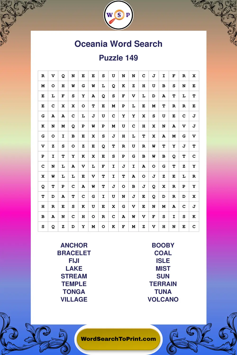 Oceania Word Search Puzzle 149