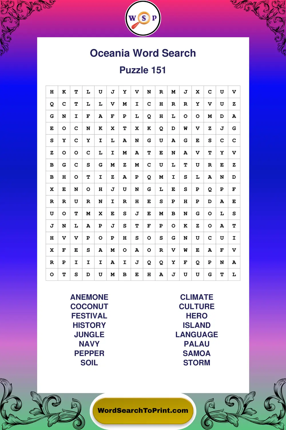 Oceania Word Search Puzzle 151