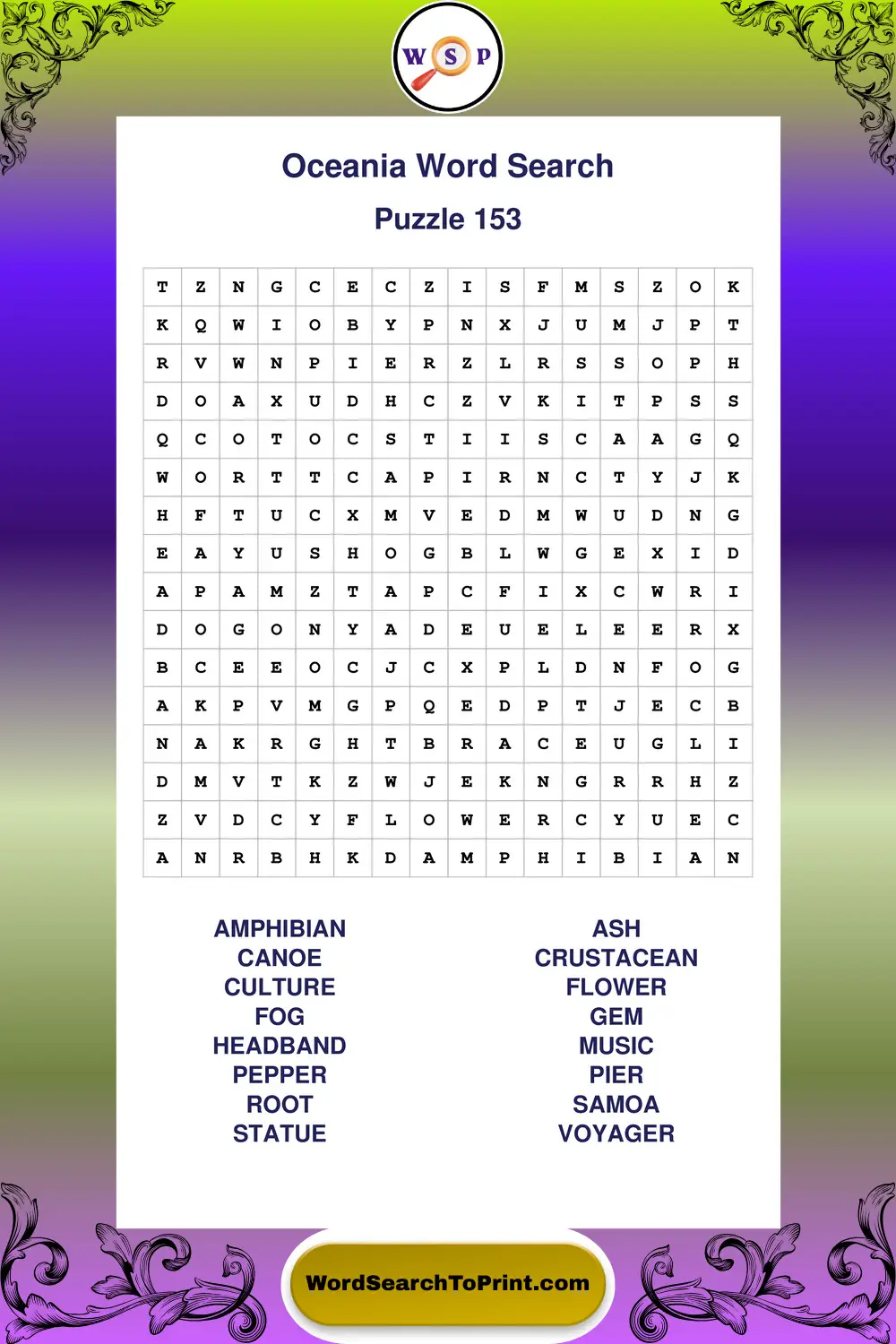 Oceania Word Search Puzzle 153