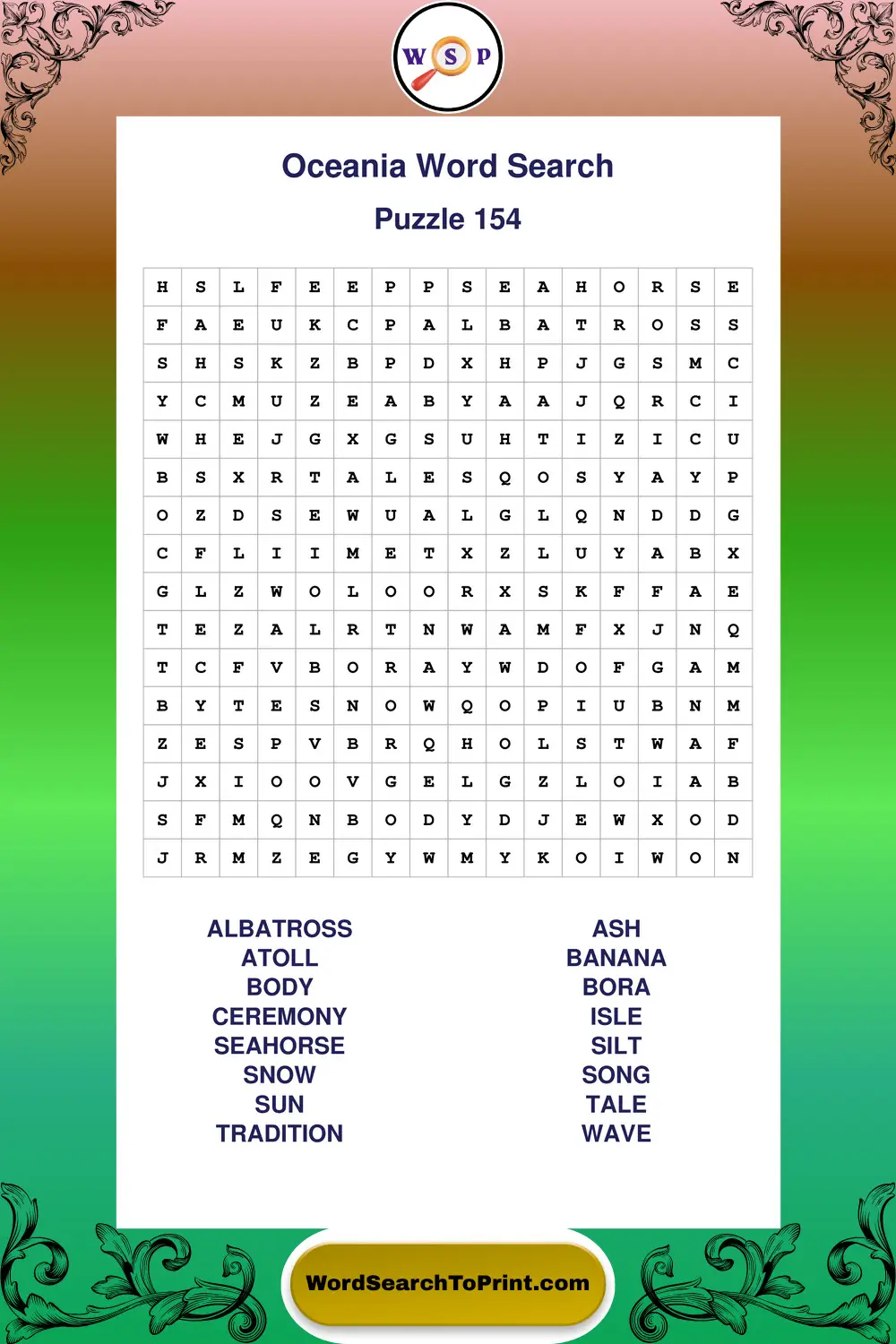 Oceania Word Search Puzzle 154