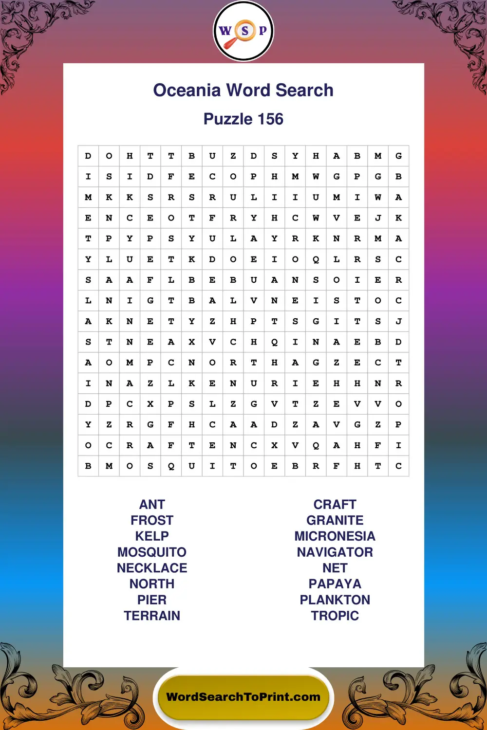 Oceania Word Search Puzzle 156