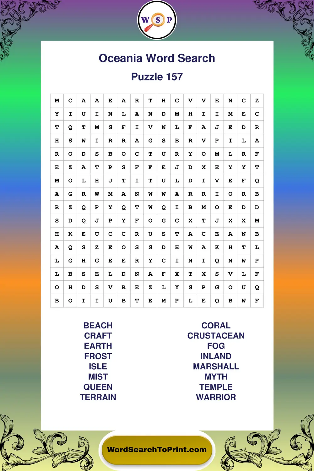 Oceania Word Search Puzzle 157
