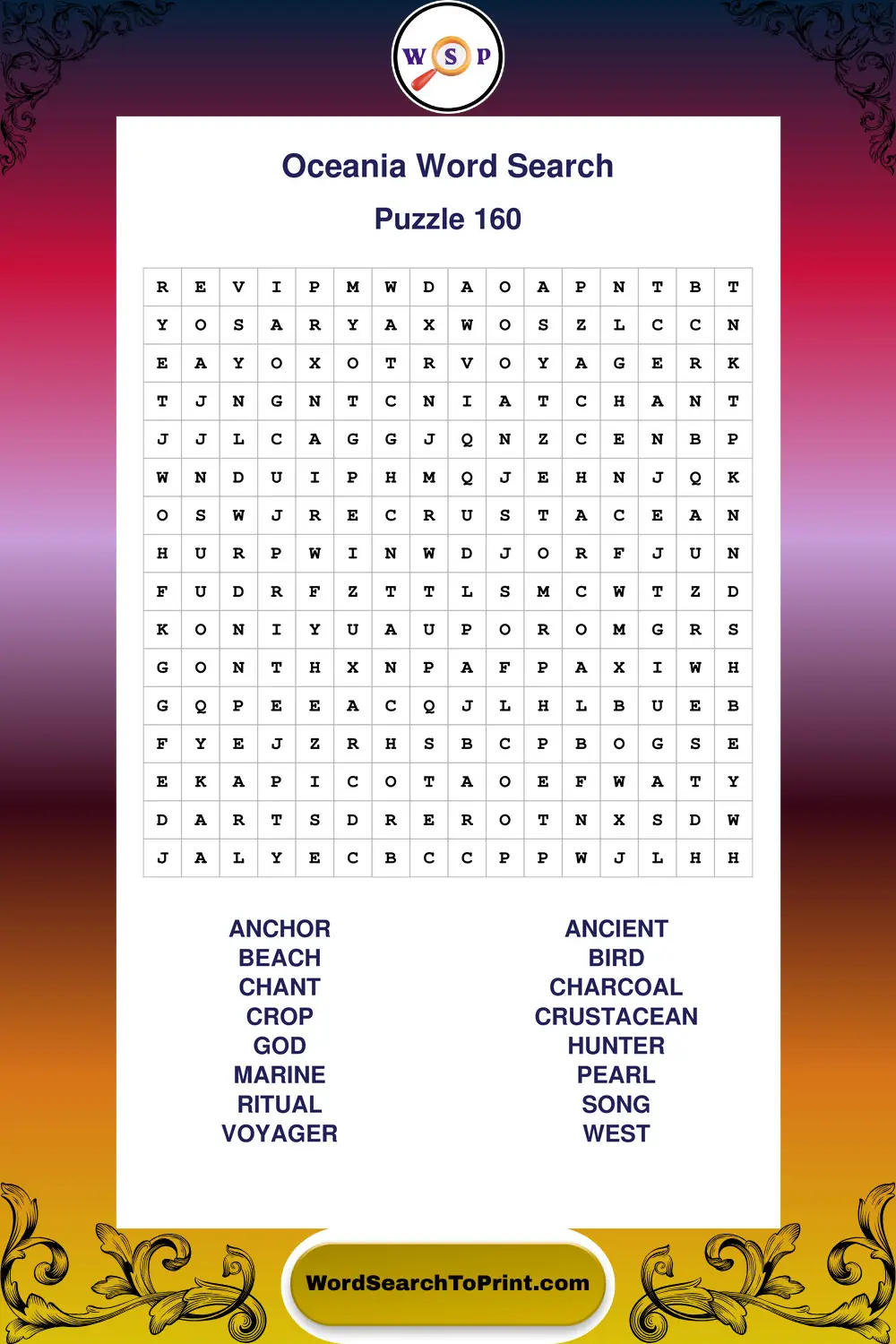 Oceania Word Search Puzzle 160