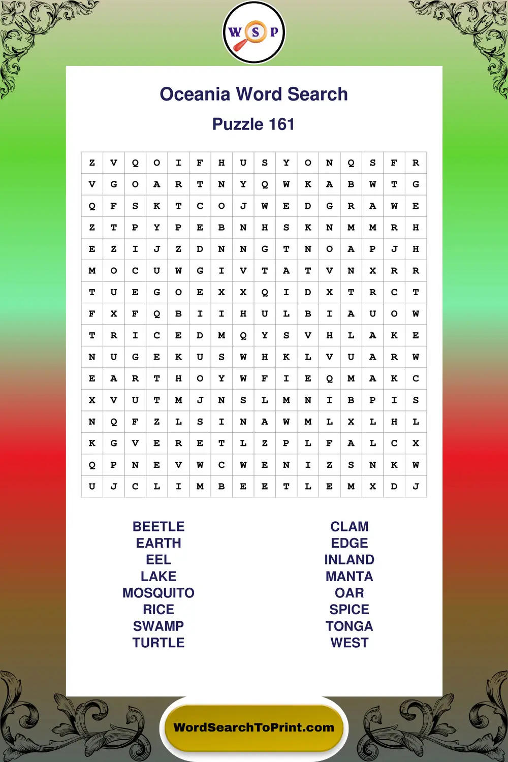 Oceania Word Search Puzzle 161