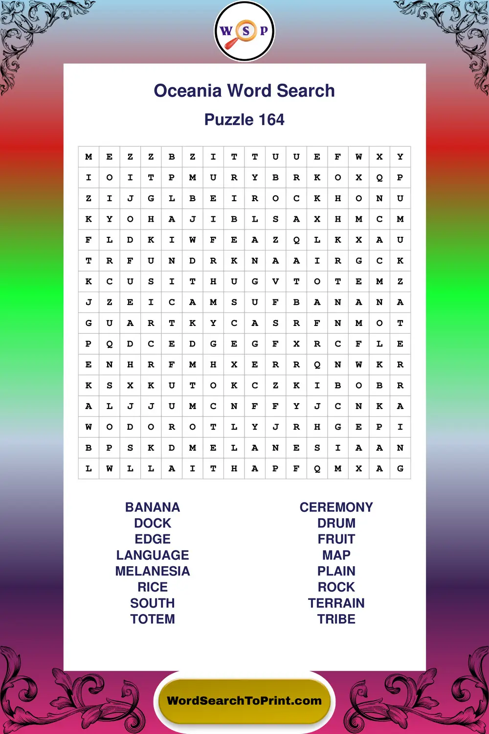 Oceania Word Search Puzzle 164