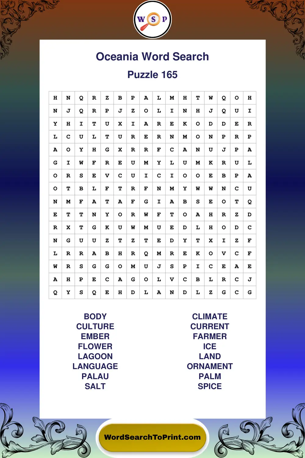 Oceania Word Search Puzzle 165