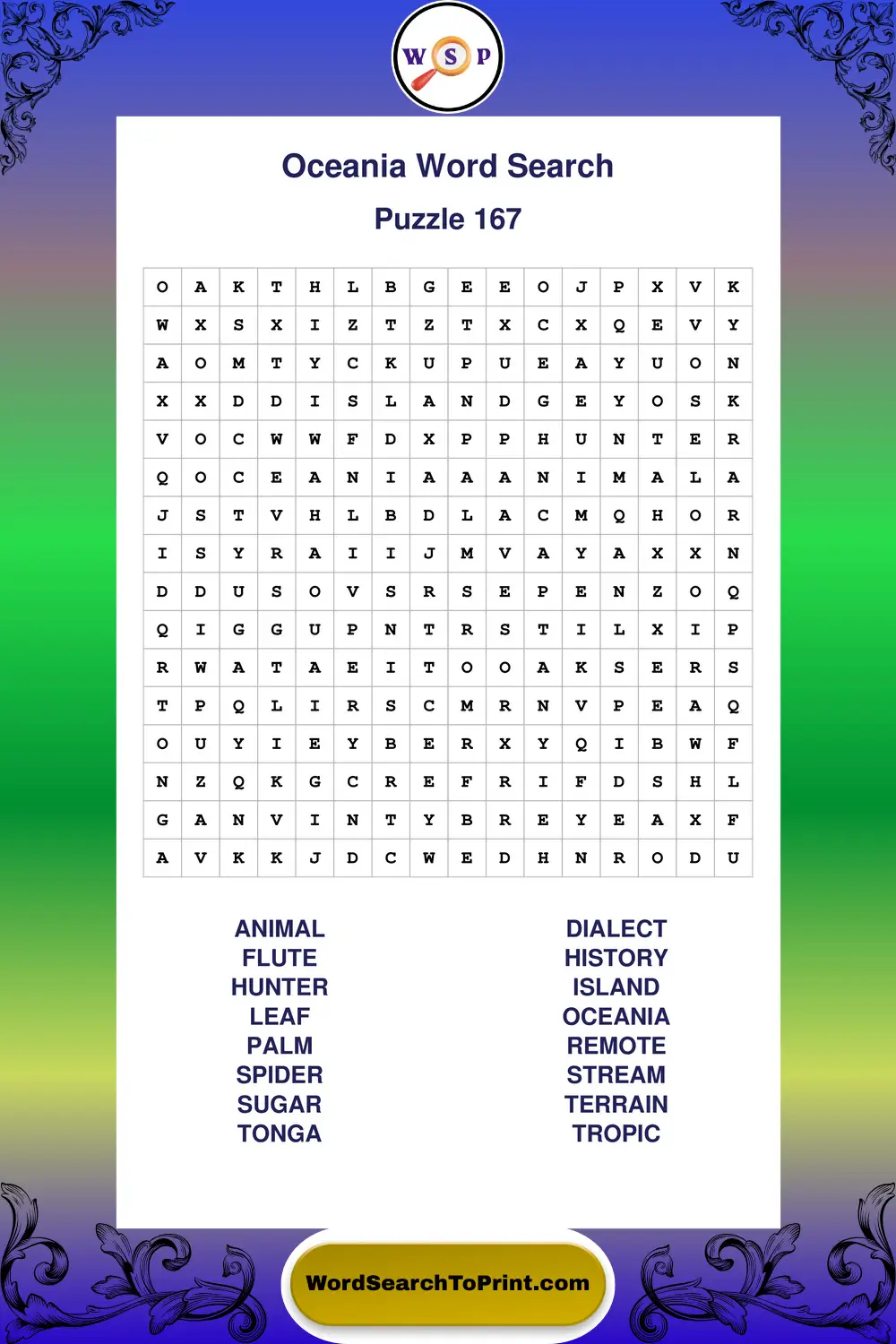 Oceania Word Search Puzzle 167