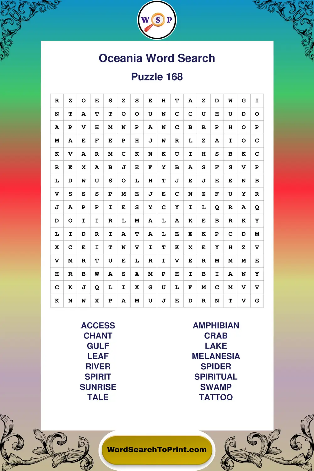 Oceania Word Search Puzzle 168